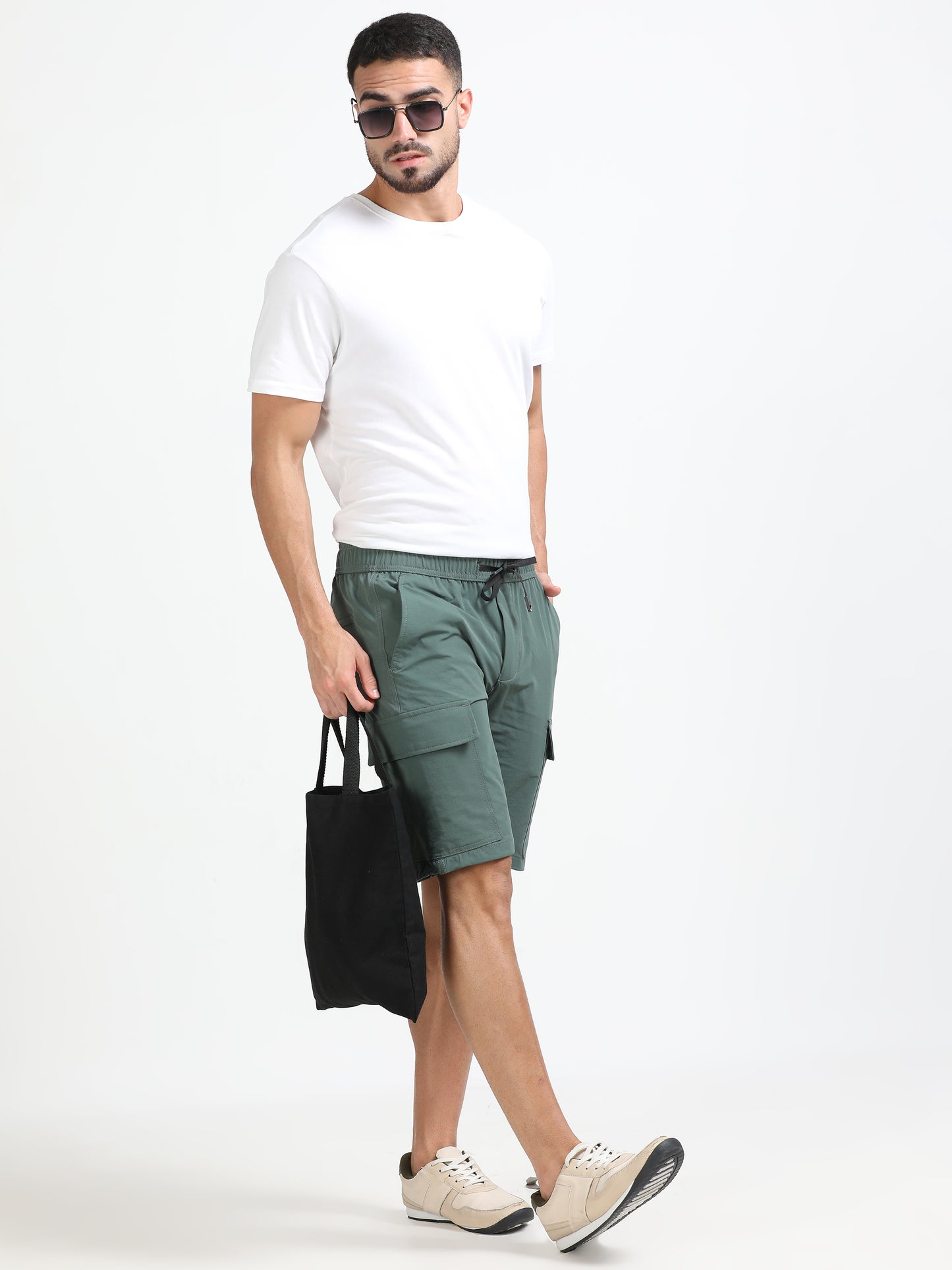 Men Parachute Cargo Shorts-Ft Green