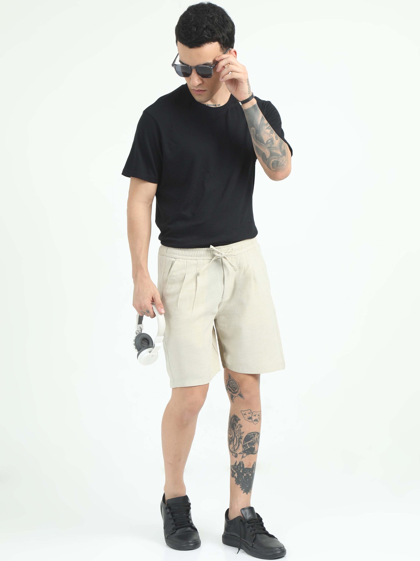 Air Summer Beige Linen Shorts for Men