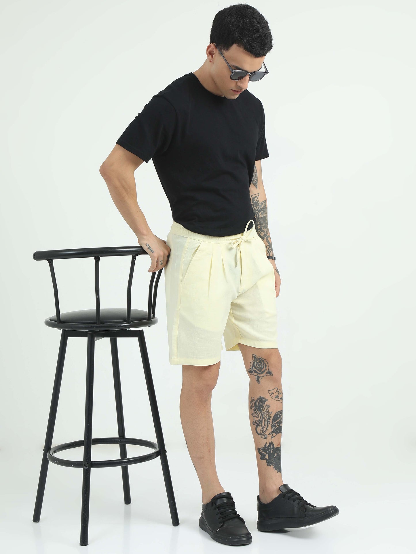 Air Summer Lemon Yellow Linen Shorts for Men