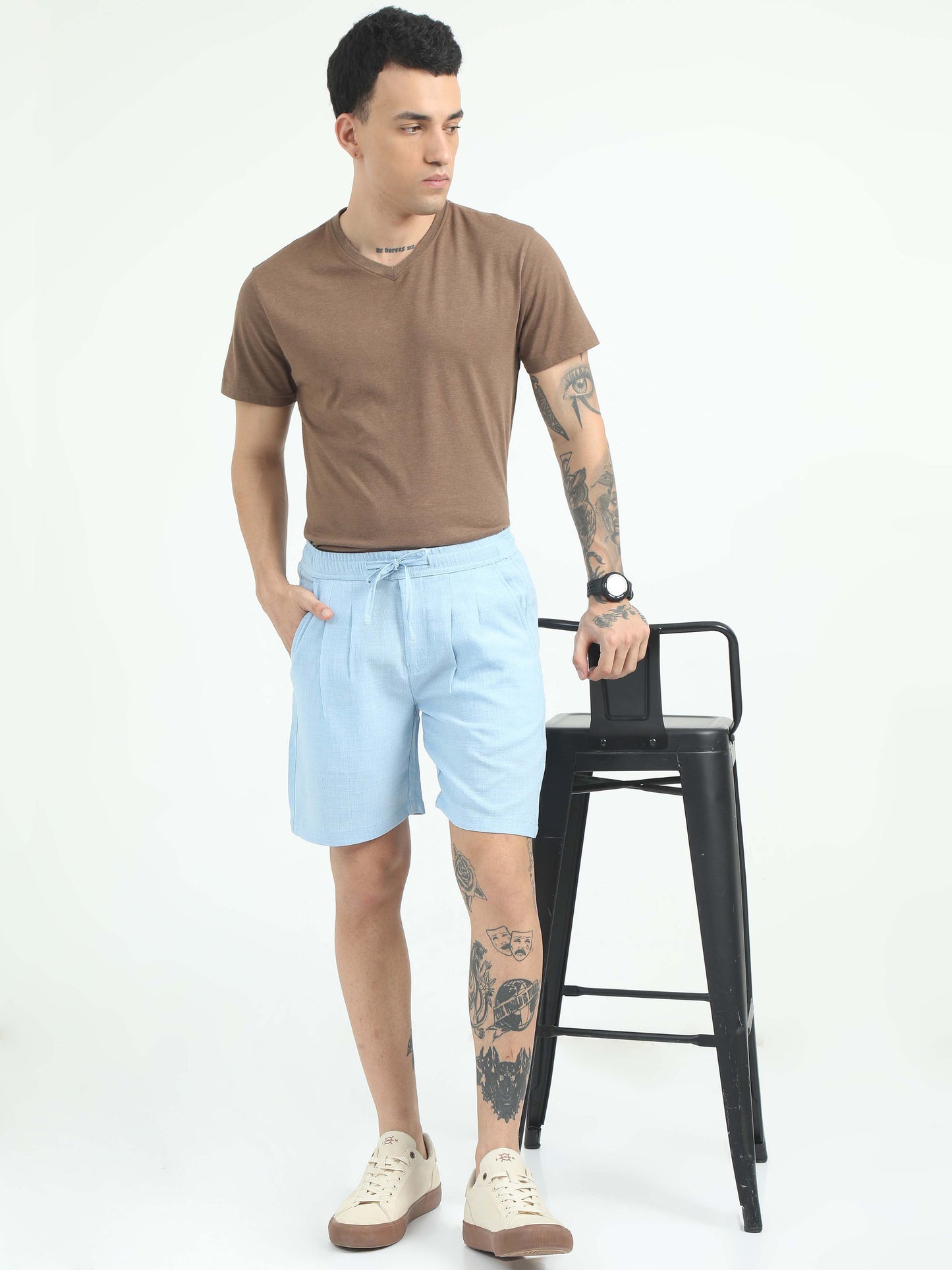 Air Summer Sky Blue Linen Shorts Men