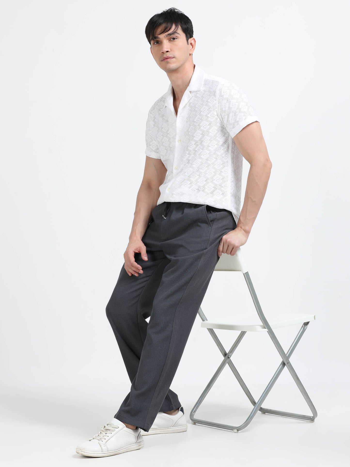 Men Lazy Linen Traveller Trouser-Grey