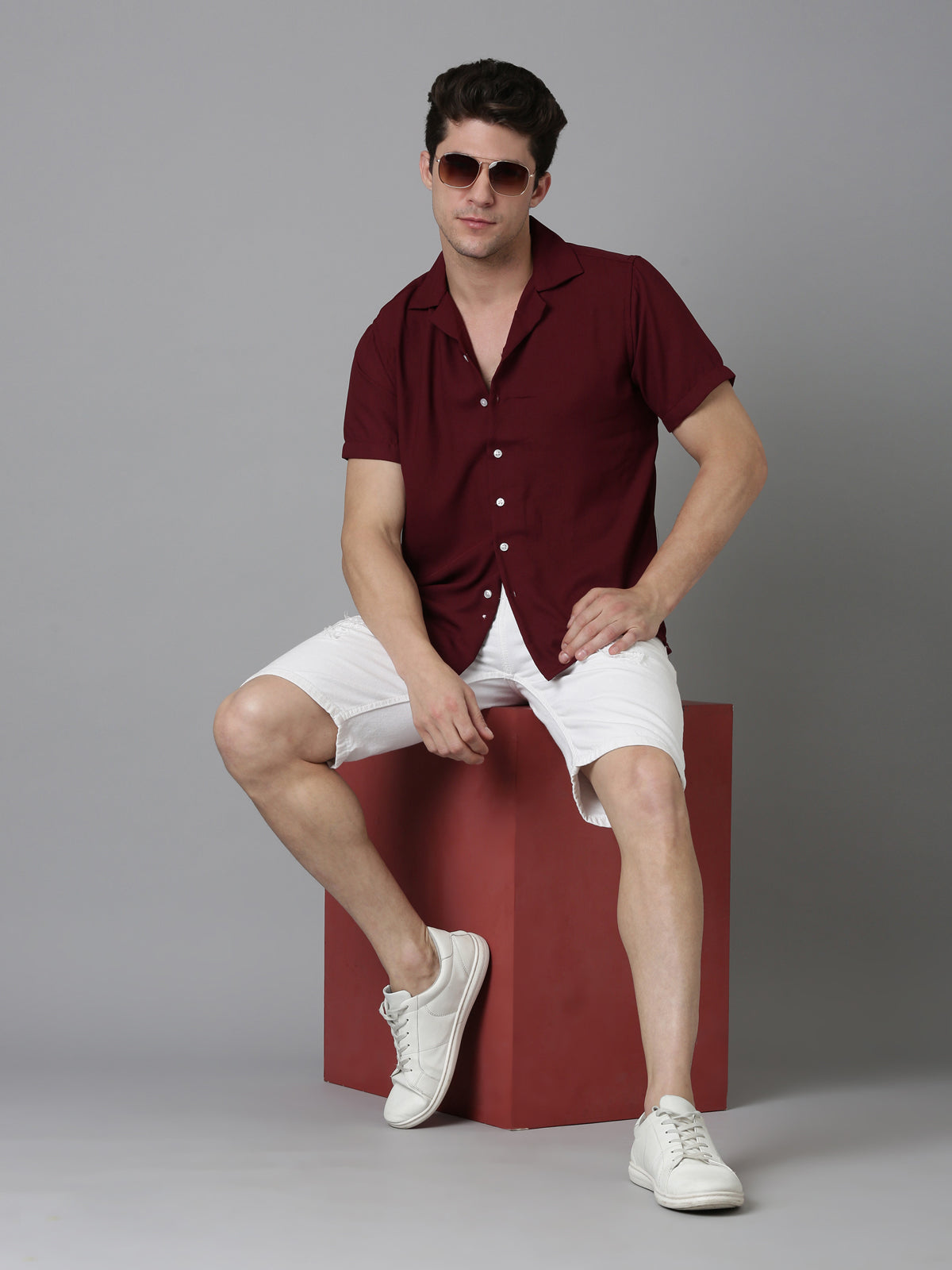 Men Hippie Oversized Shirt - Wine Red
