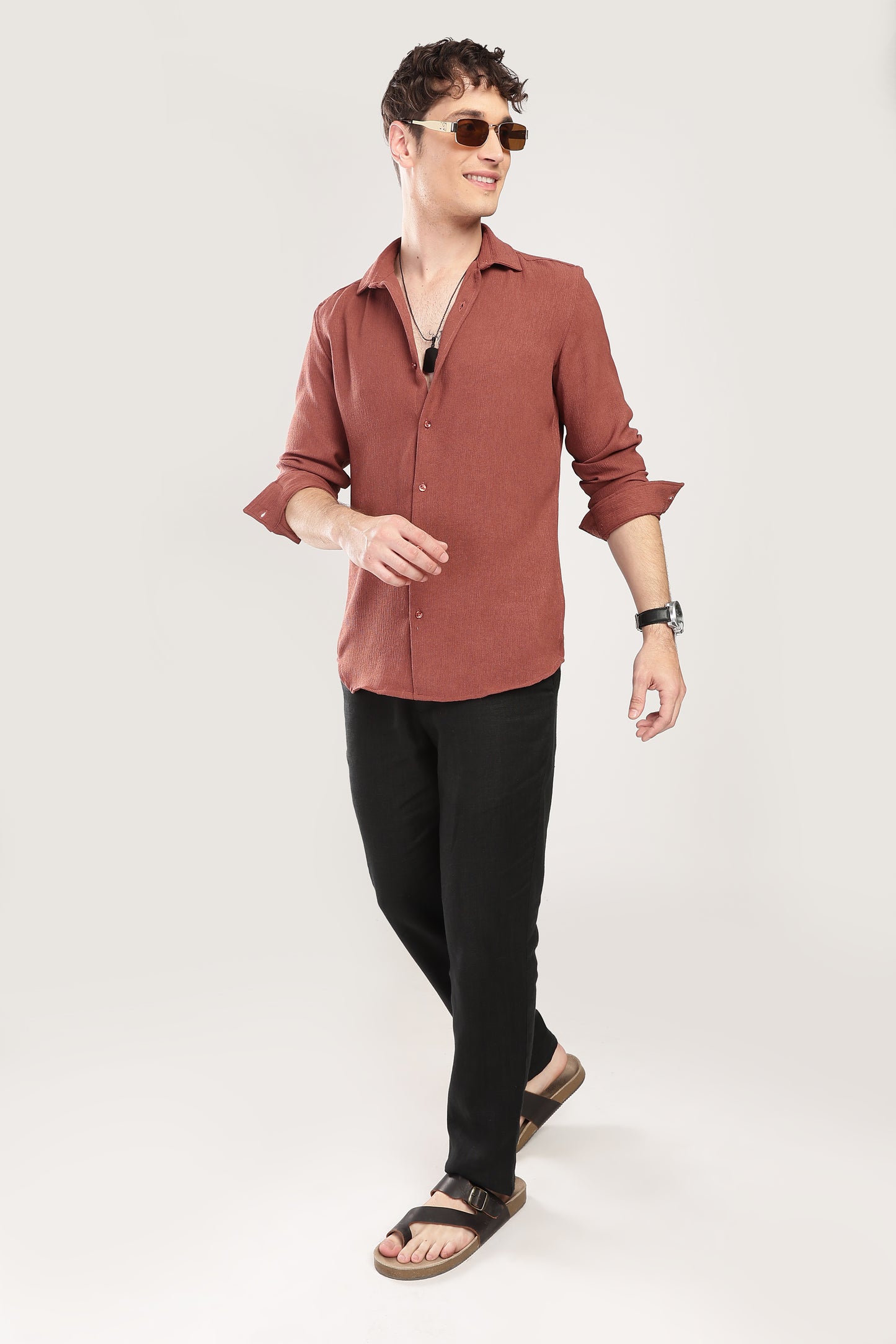 Men Textured Shirt-Rustic