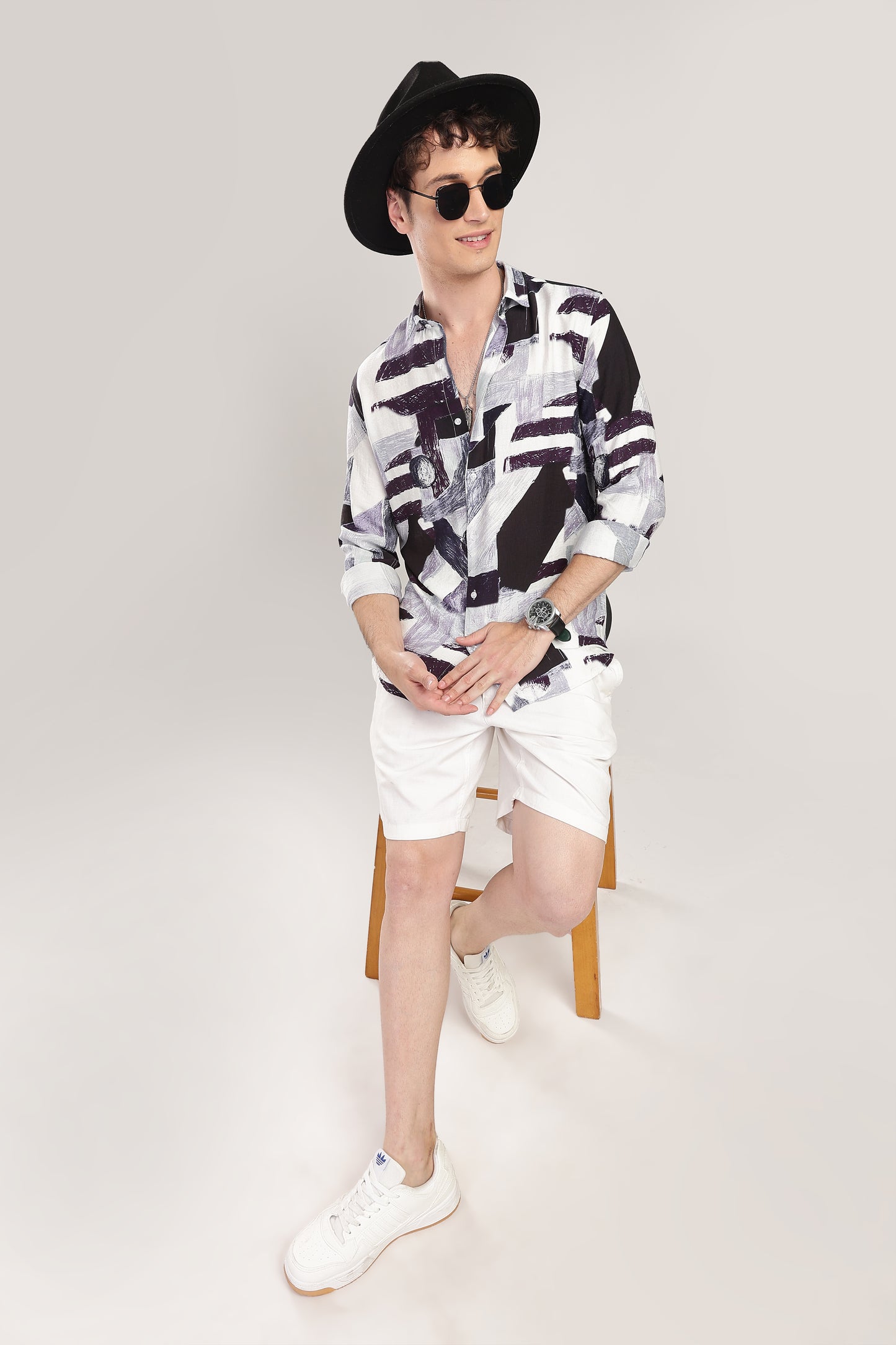 Men Nylon Abstract Print Shirts-Purple