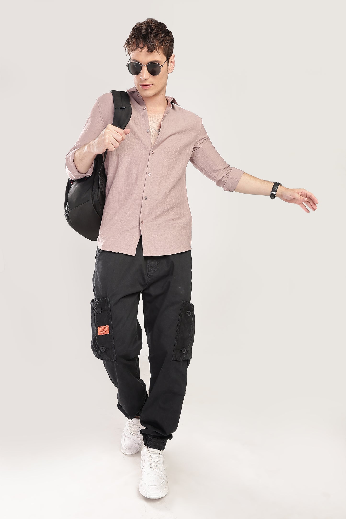 Men Linen Like Neps Shirts-Pink
