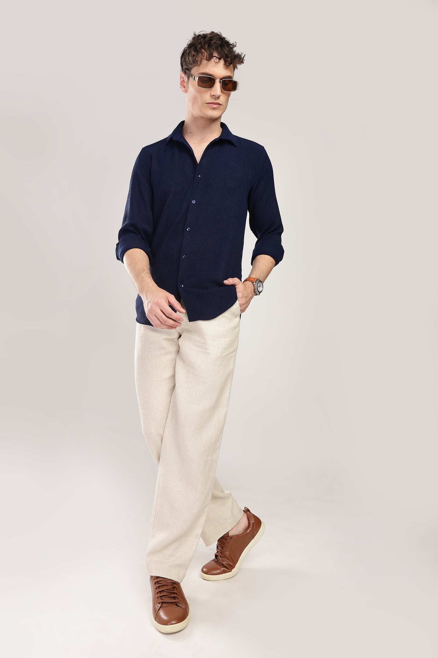 Men Textured Shirt-Navy