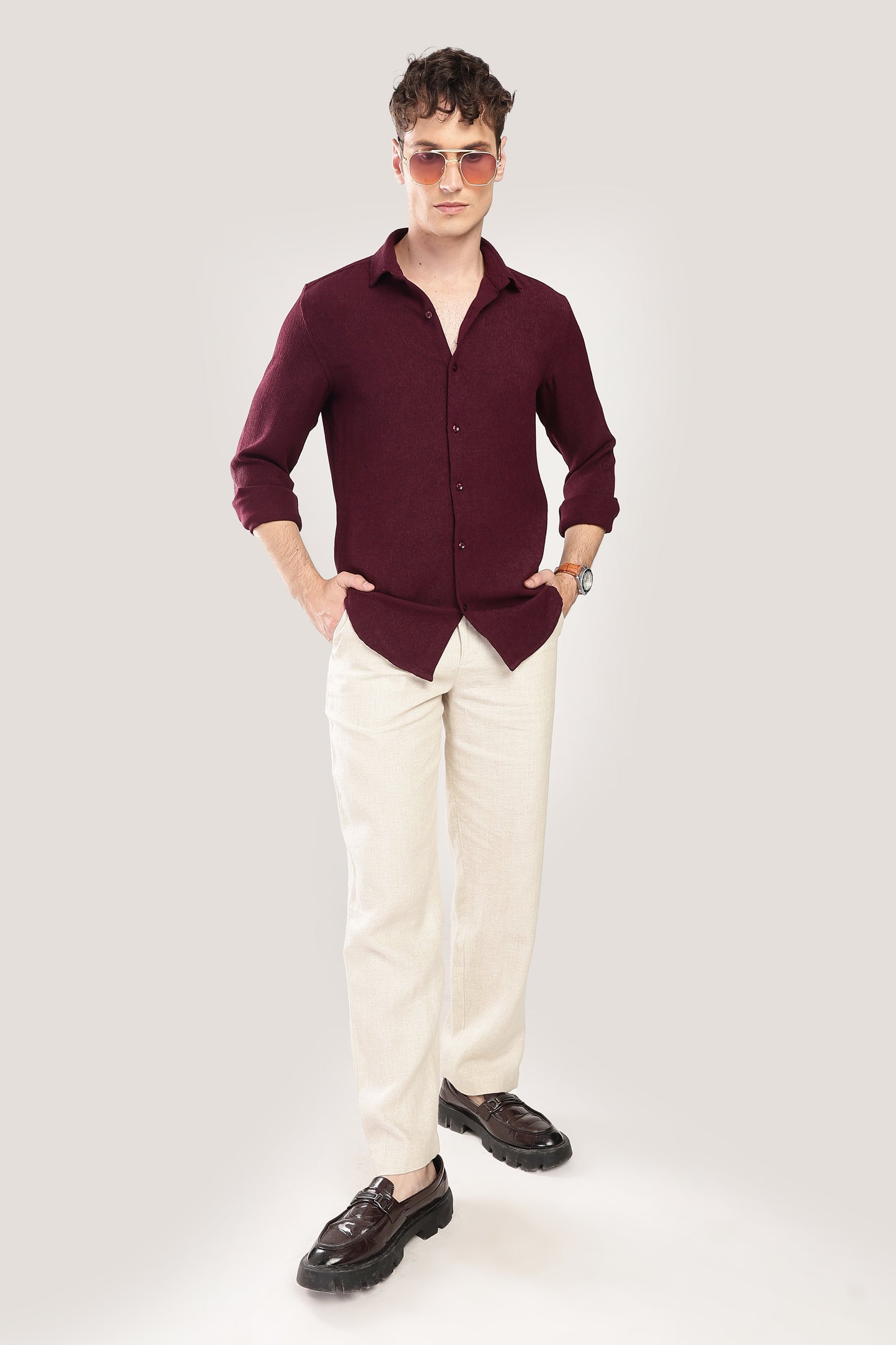 Men Textured Shirt-Maroon