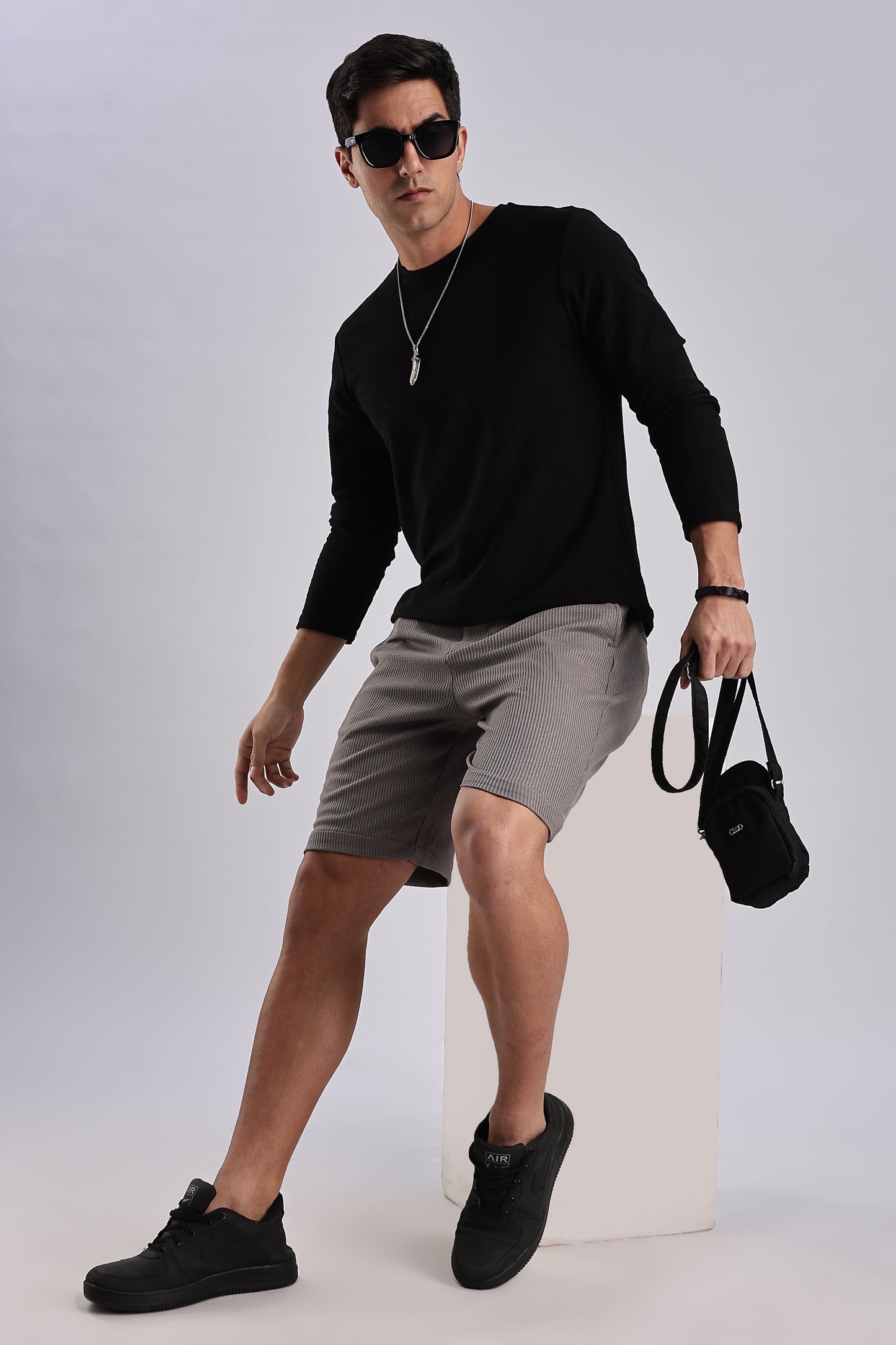 Men Jacquad Shorts-Grey