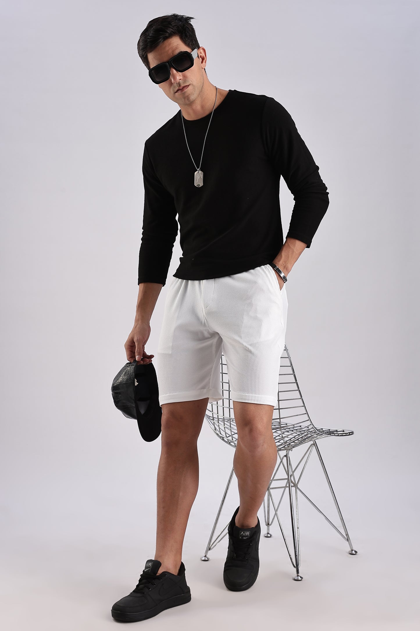 Men Jacquad Shorts-White