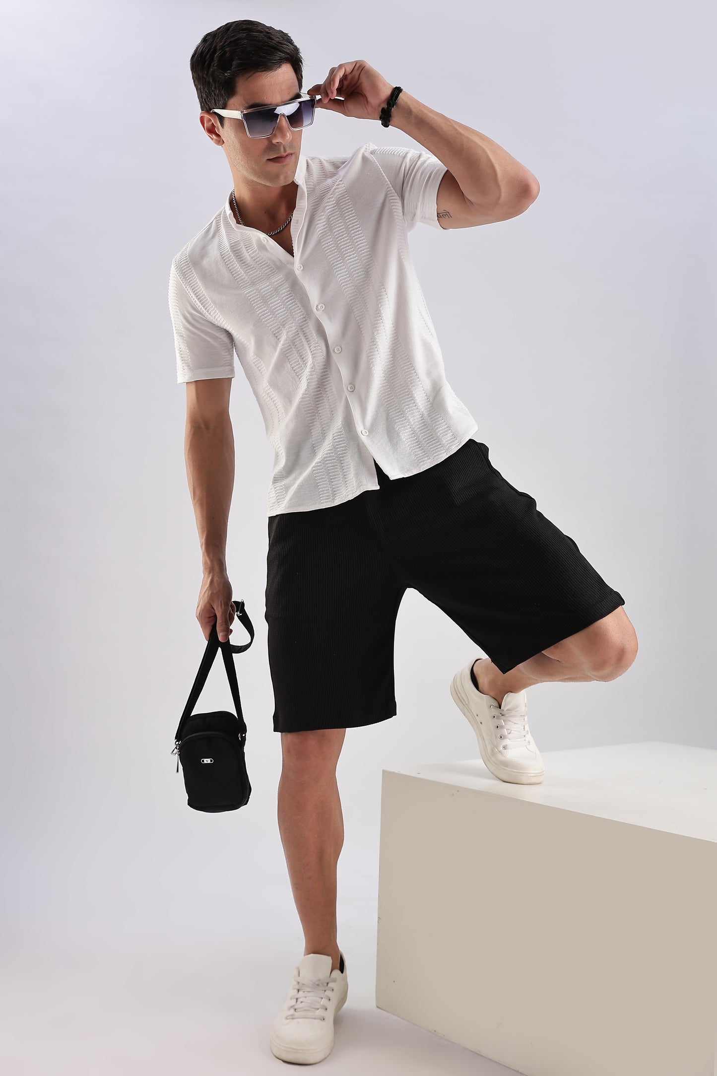 Men Jacquad Shorts-Black