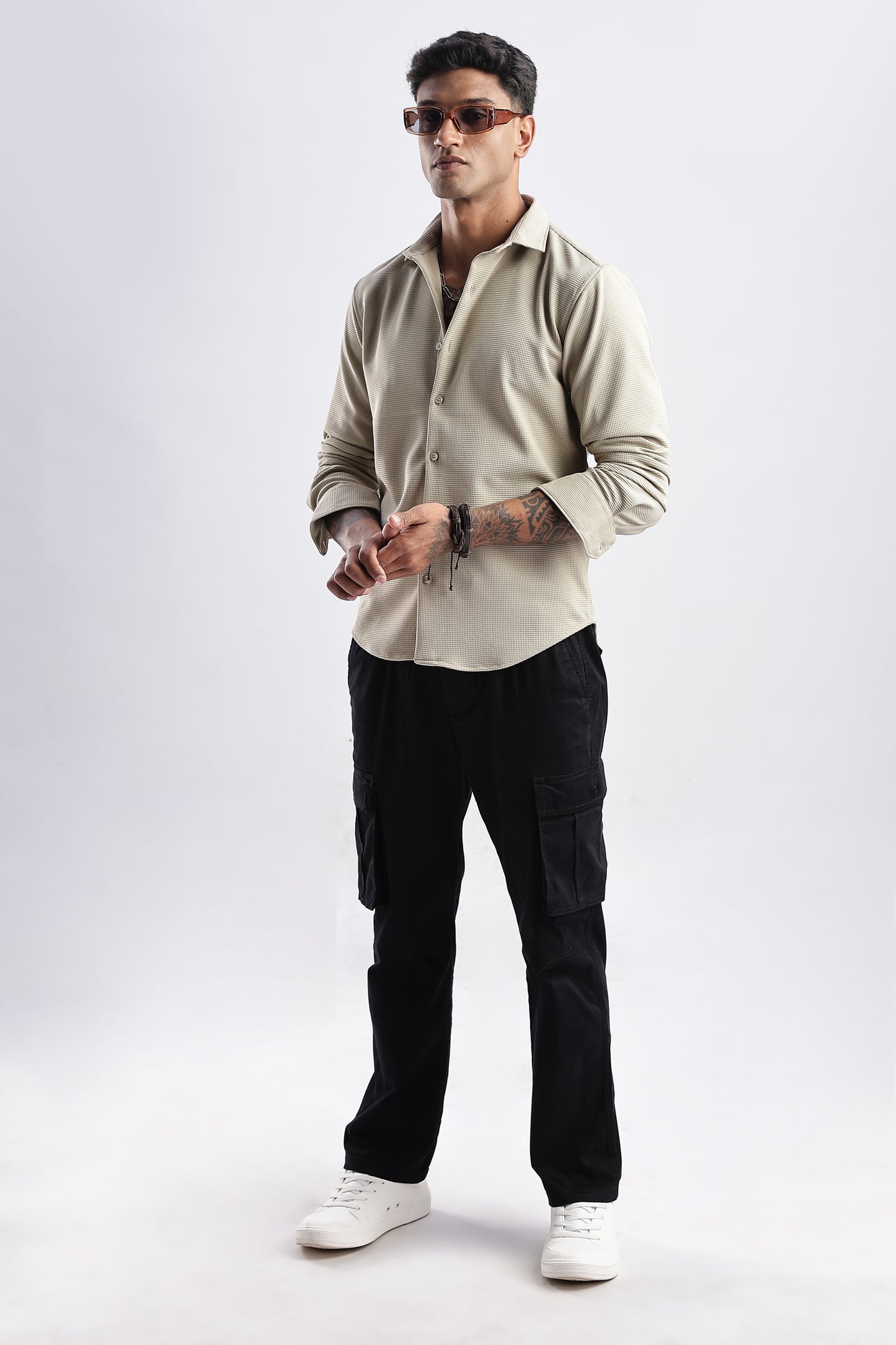 Men Waffle Dobby Shirts-Fern