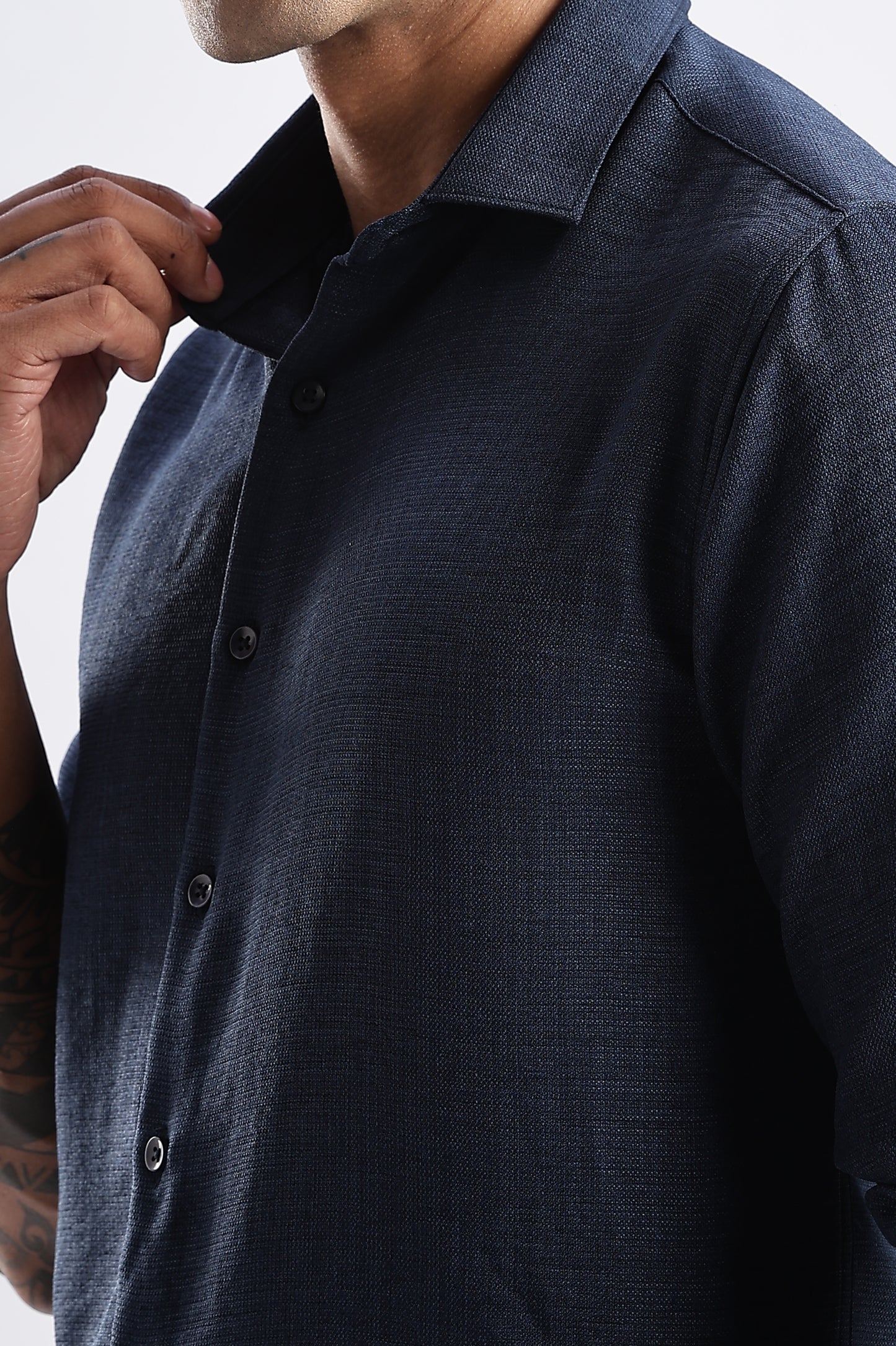 Men Milange Linen Look Shirts-Royal Blue