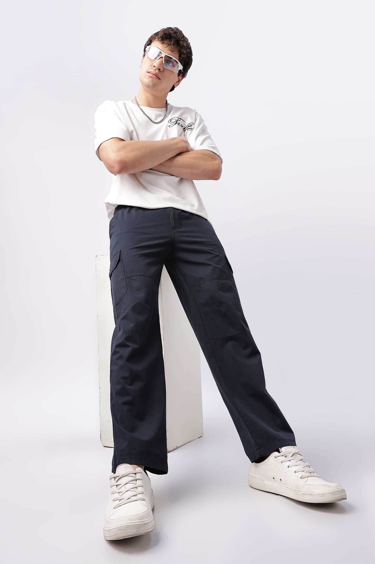 neverneud navy cargo pants