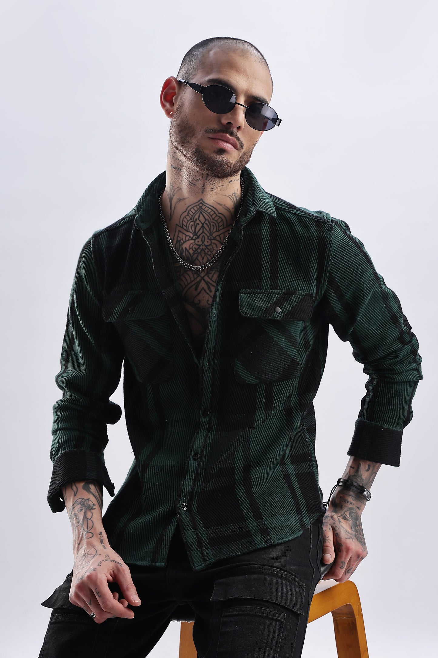 Men Flannel Shirt-Olive