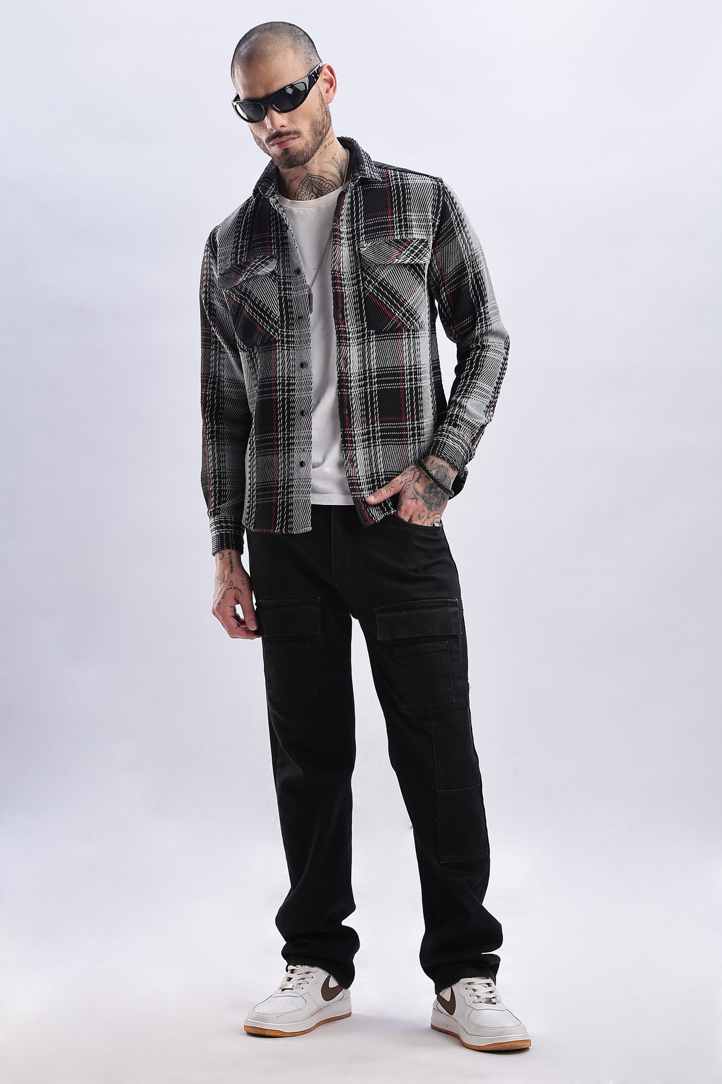Men Flannel Shirt-Grey & Black