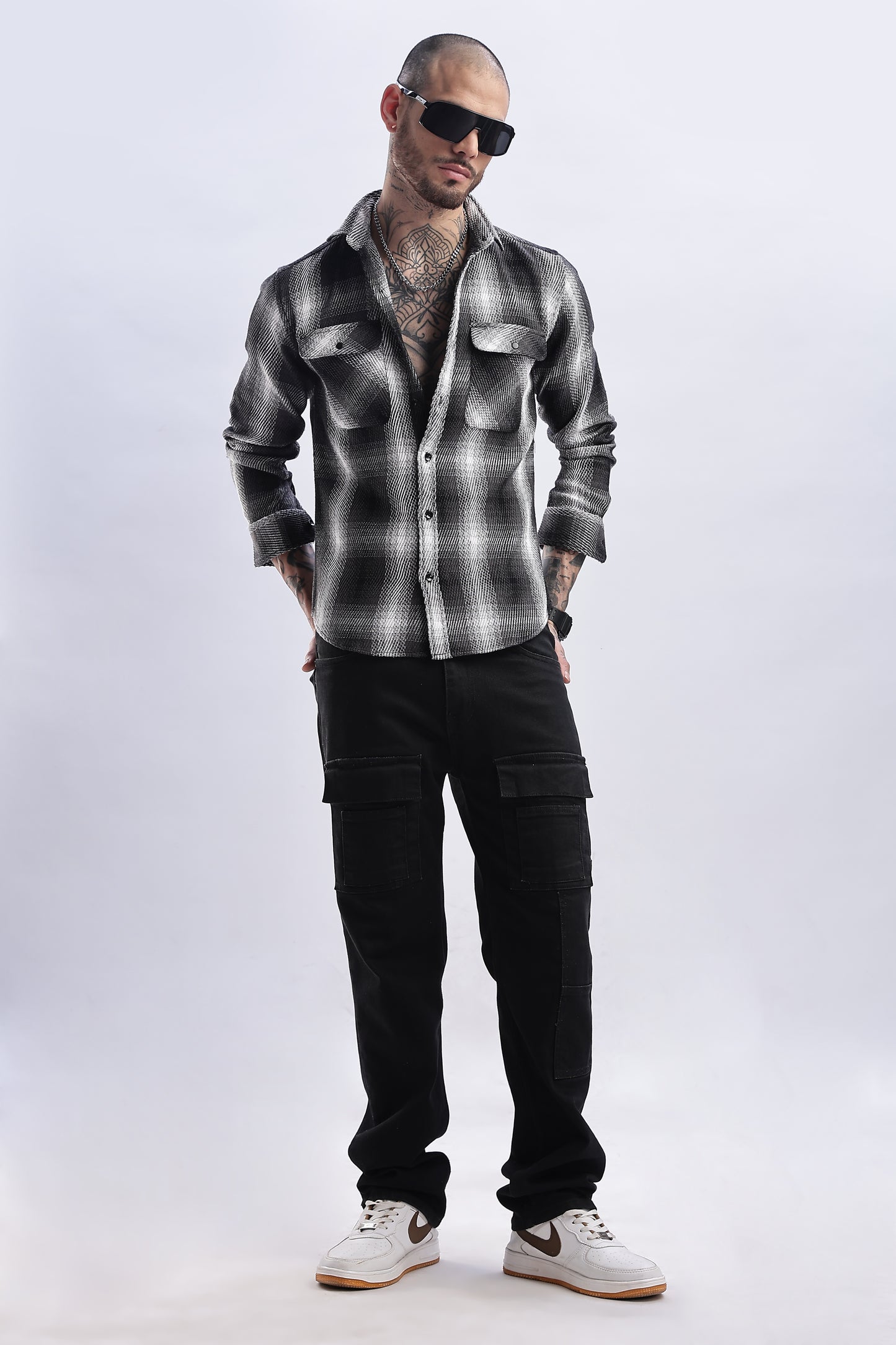 Men Flannel Shirt-Lt Grey