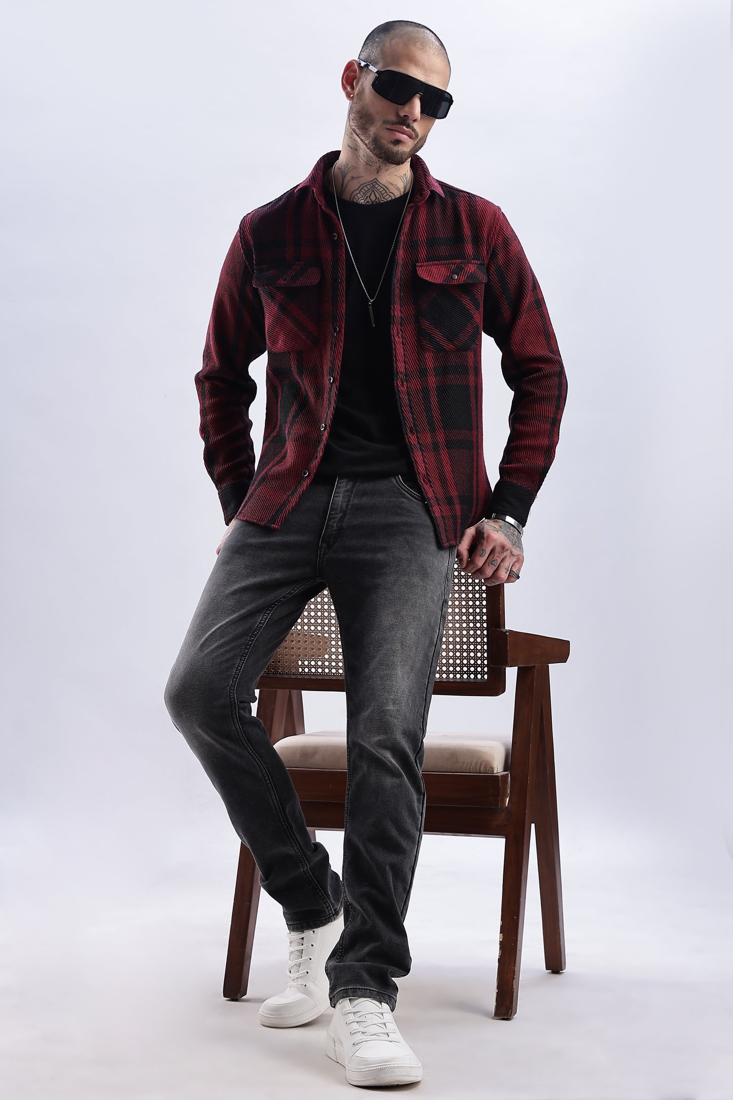 Men Flannel Shirt-Maroon