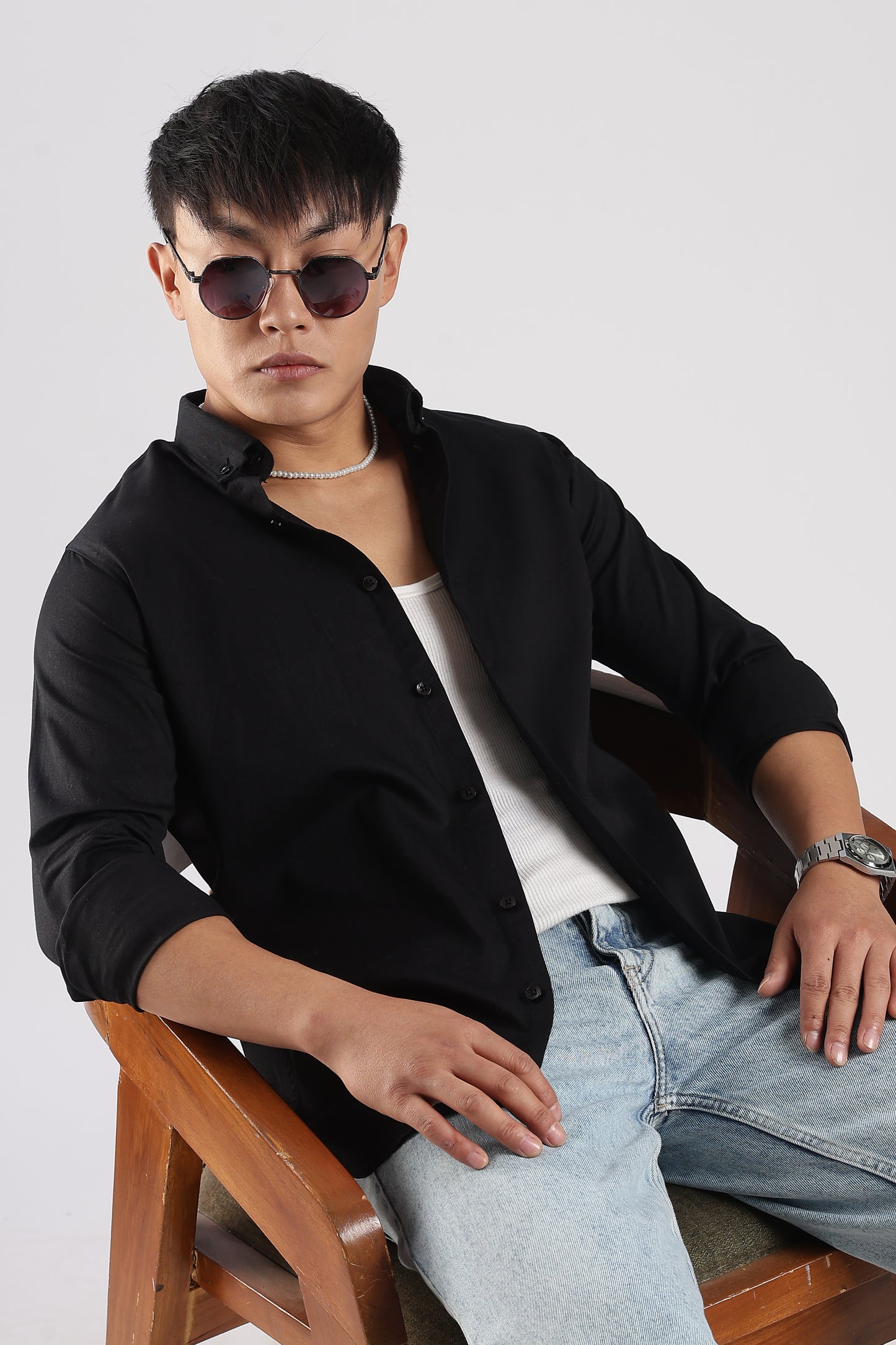 Men Army Twill Shirts-Black