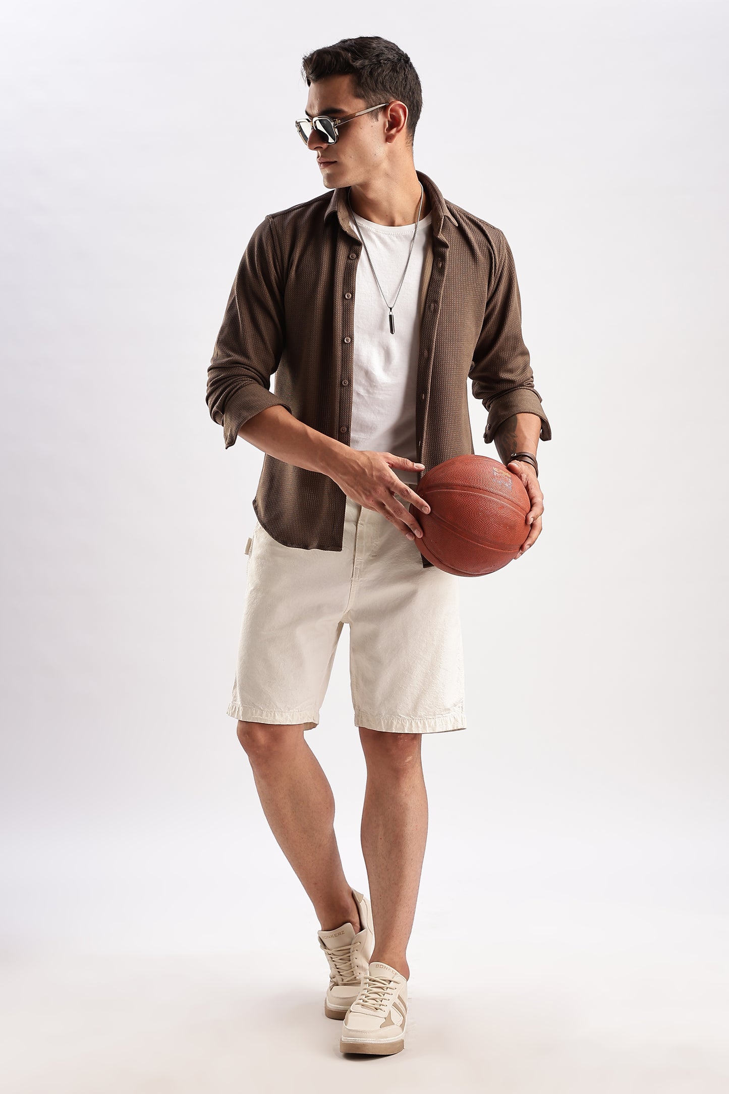 Men Honeycomb TXO Shirts-Brown