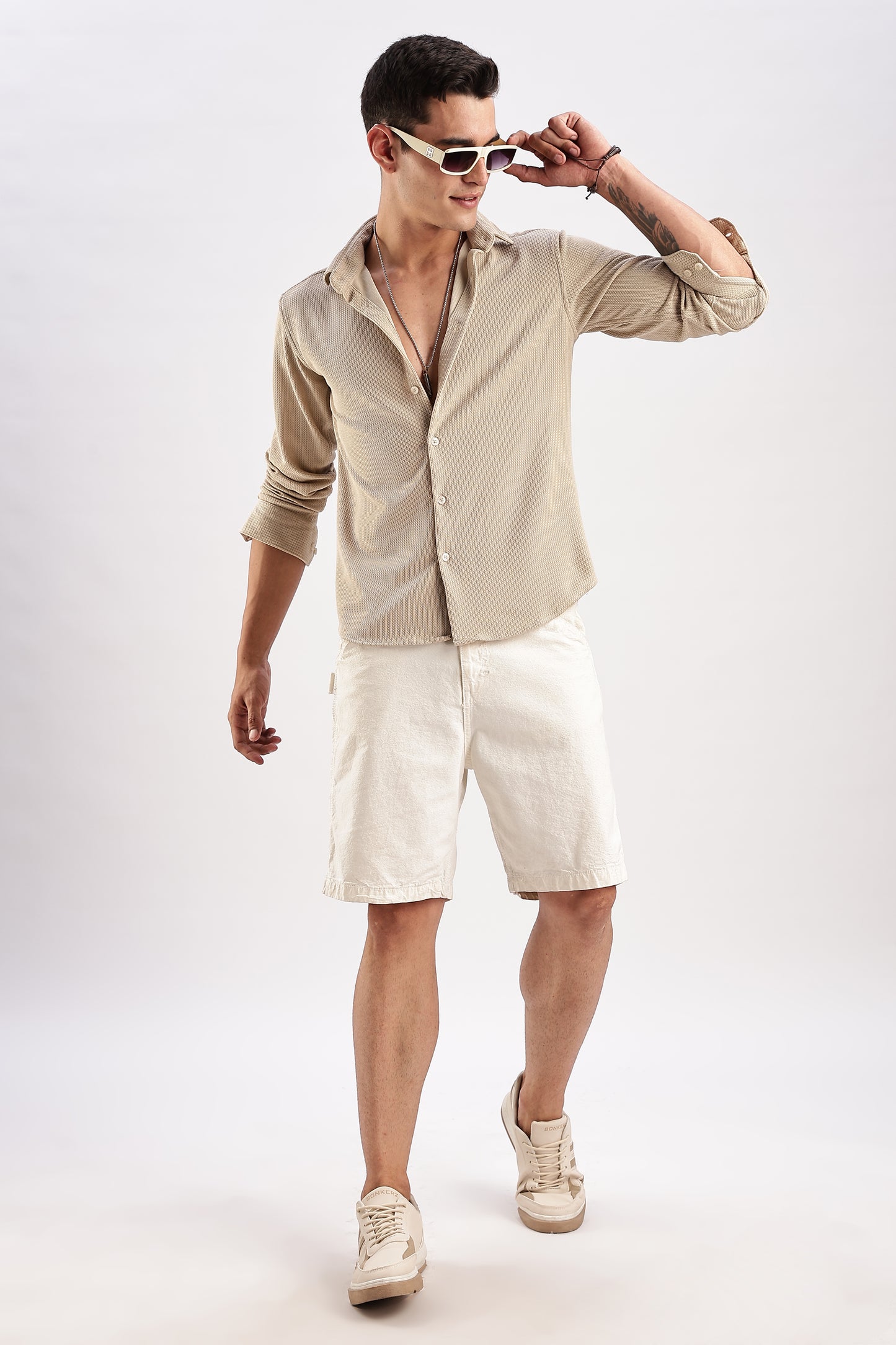 Men Honeycomb TXO Shirts-Beige