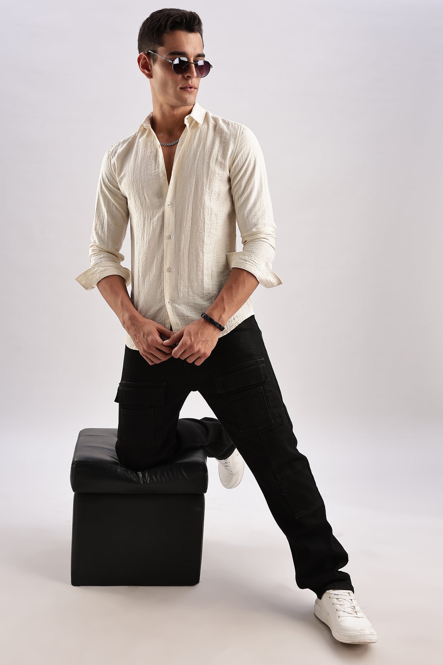 Men Lucas Look Linen Shirt-White