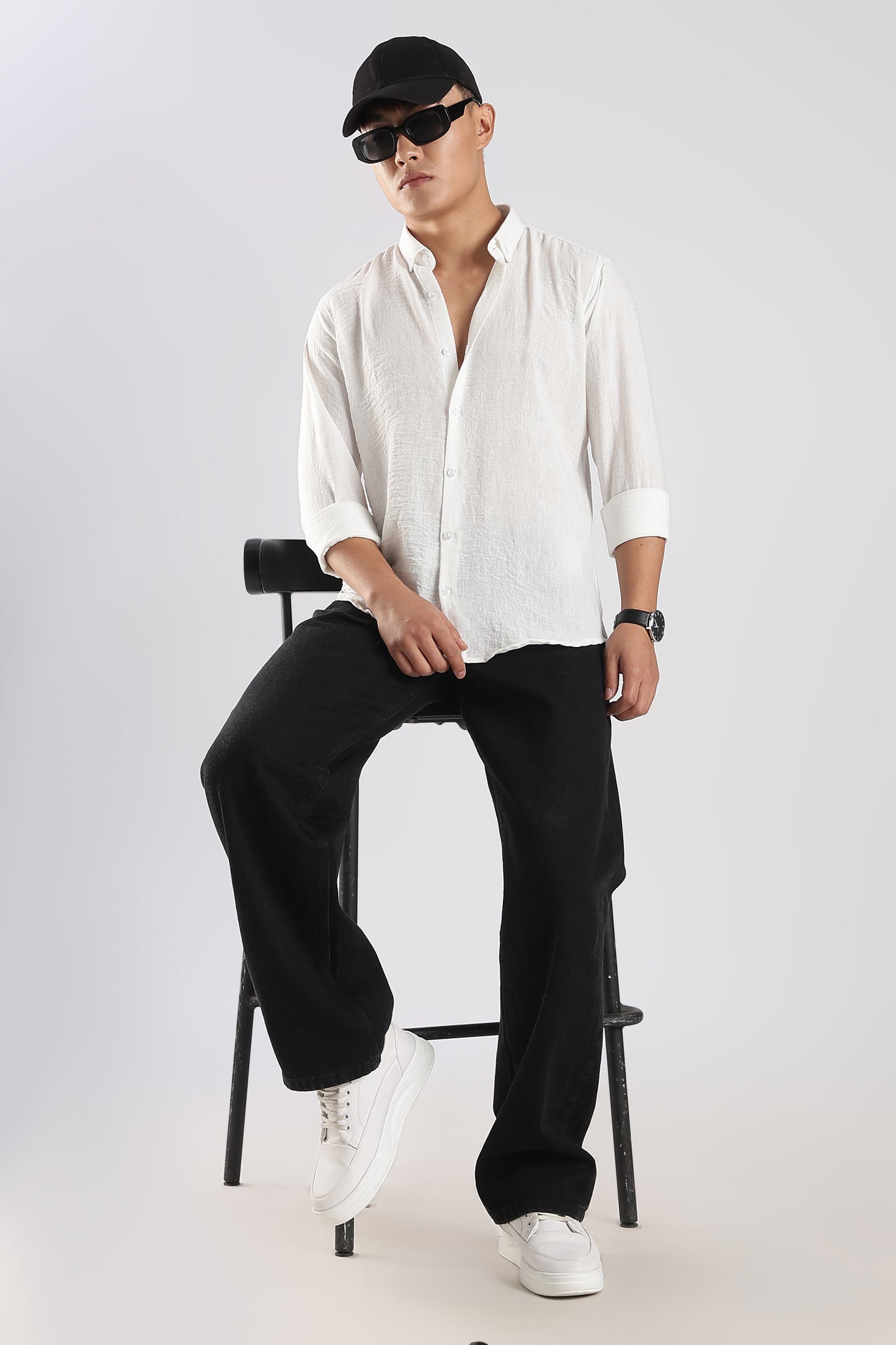 Men Linen Mix Shirts-White