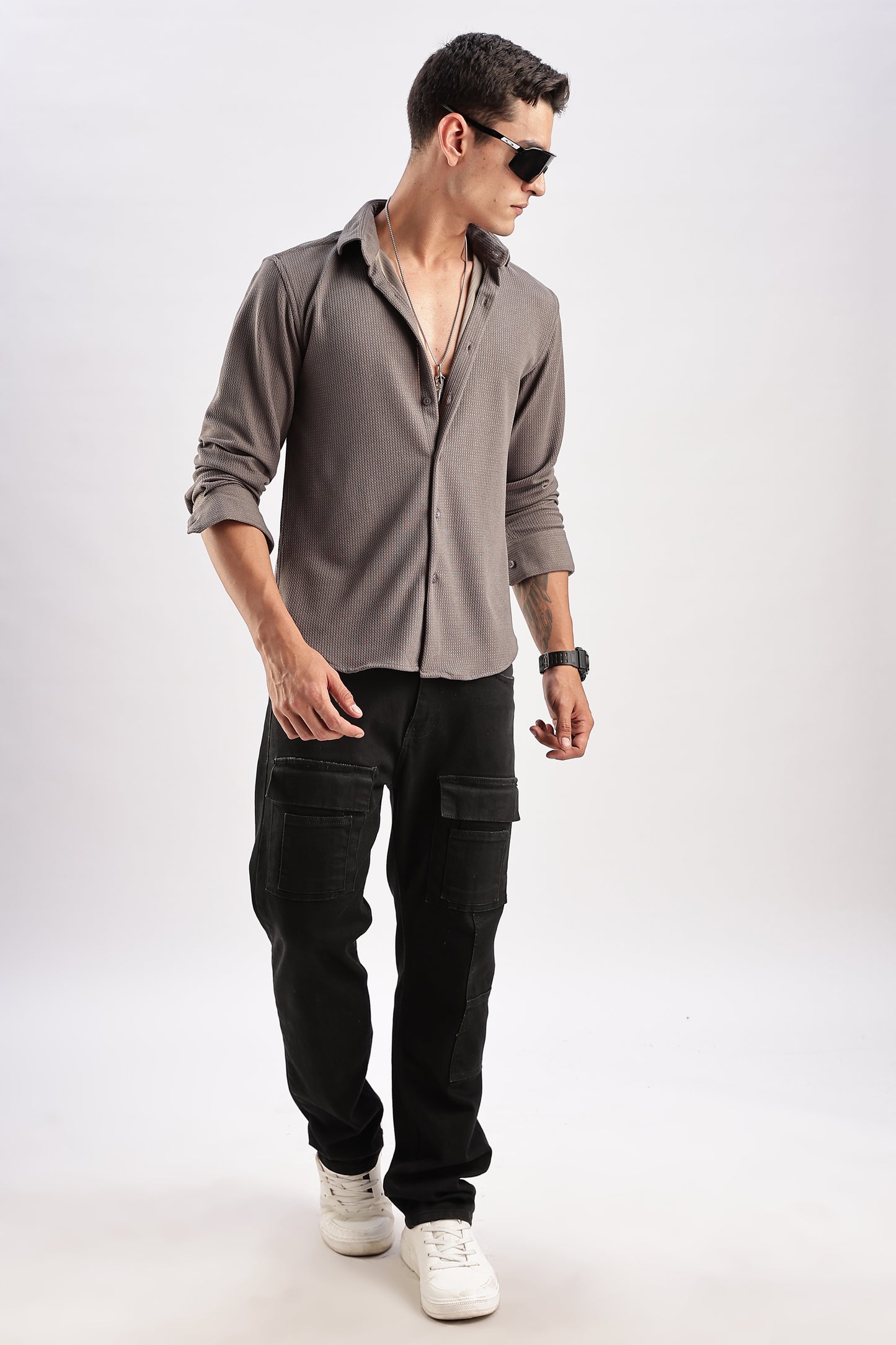 Men Honeycomb TXO Shirts-Grey