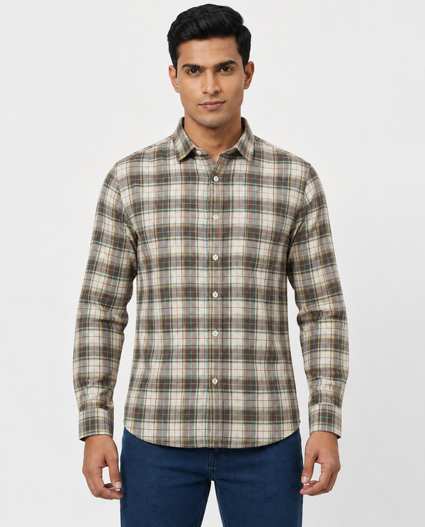 Men Oxford Square Checks Slim Fit Shirt – Burgundy