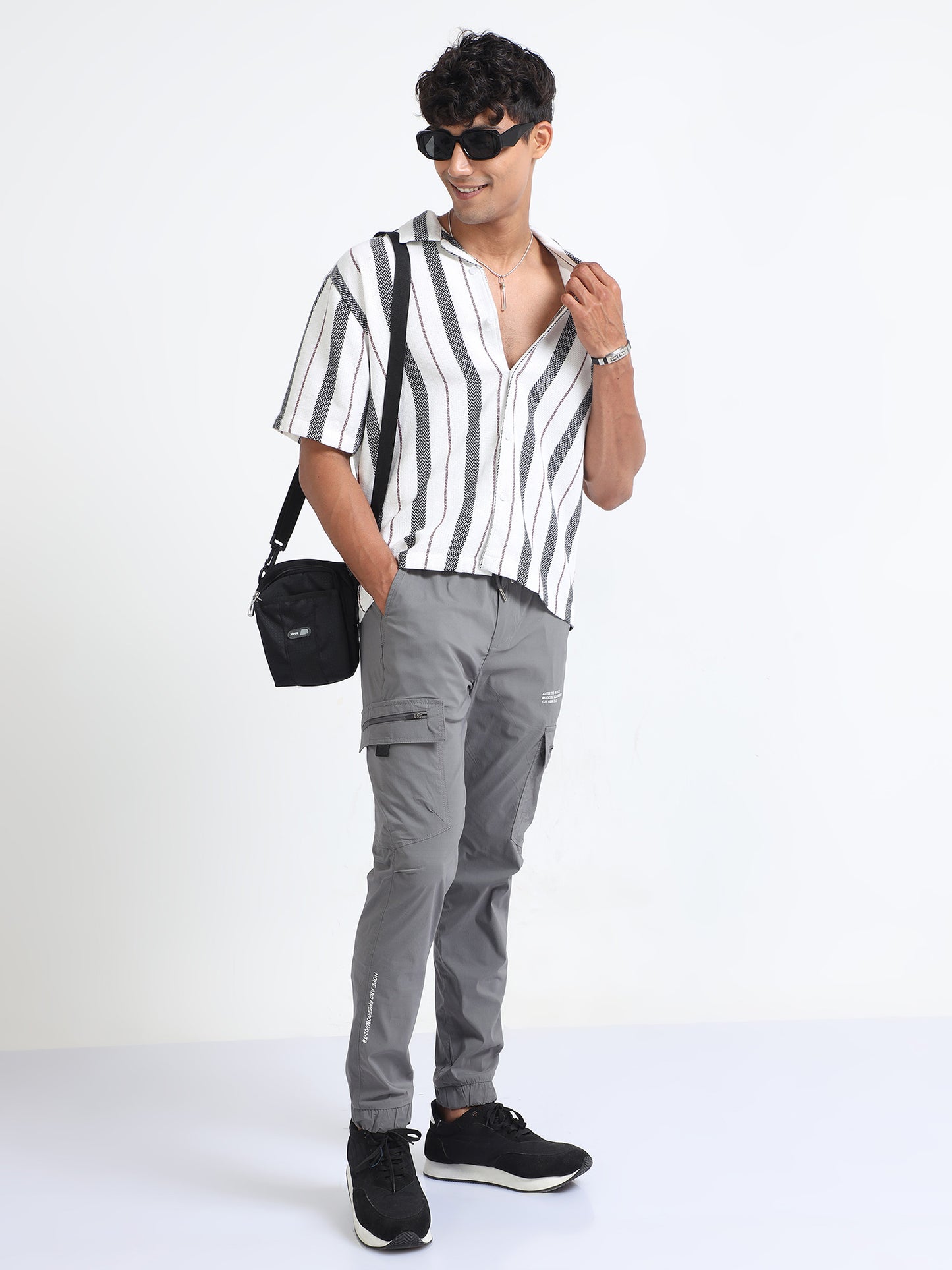 Striped Jacquard White Shirt For Men