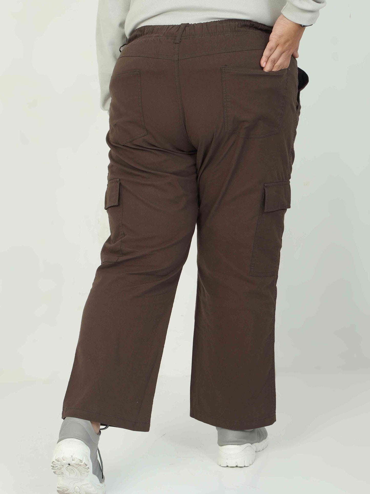 Brown Plus Size Cargo Pants For Women