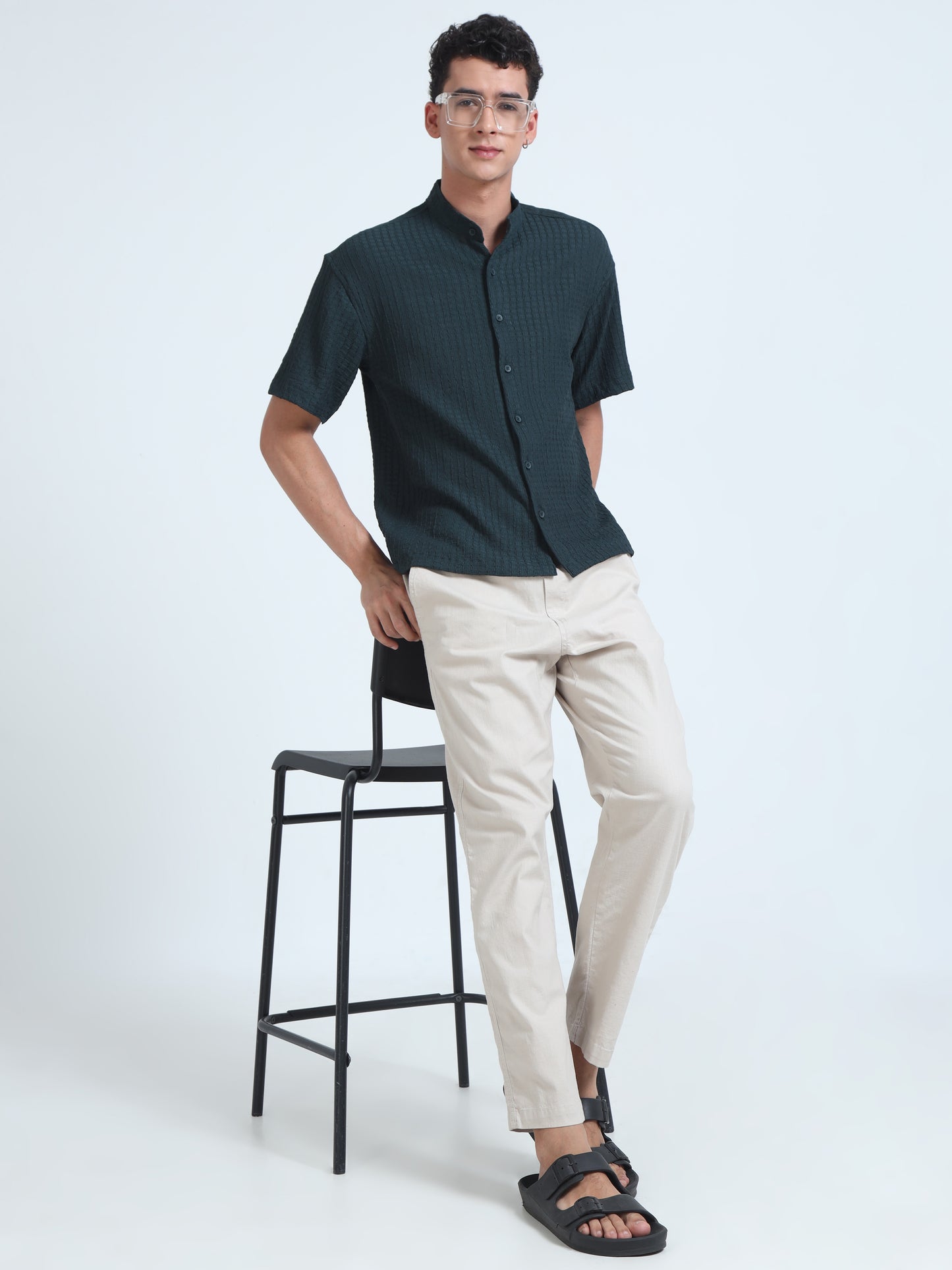 Floruit Olive Chinese Collar Shirt for Men