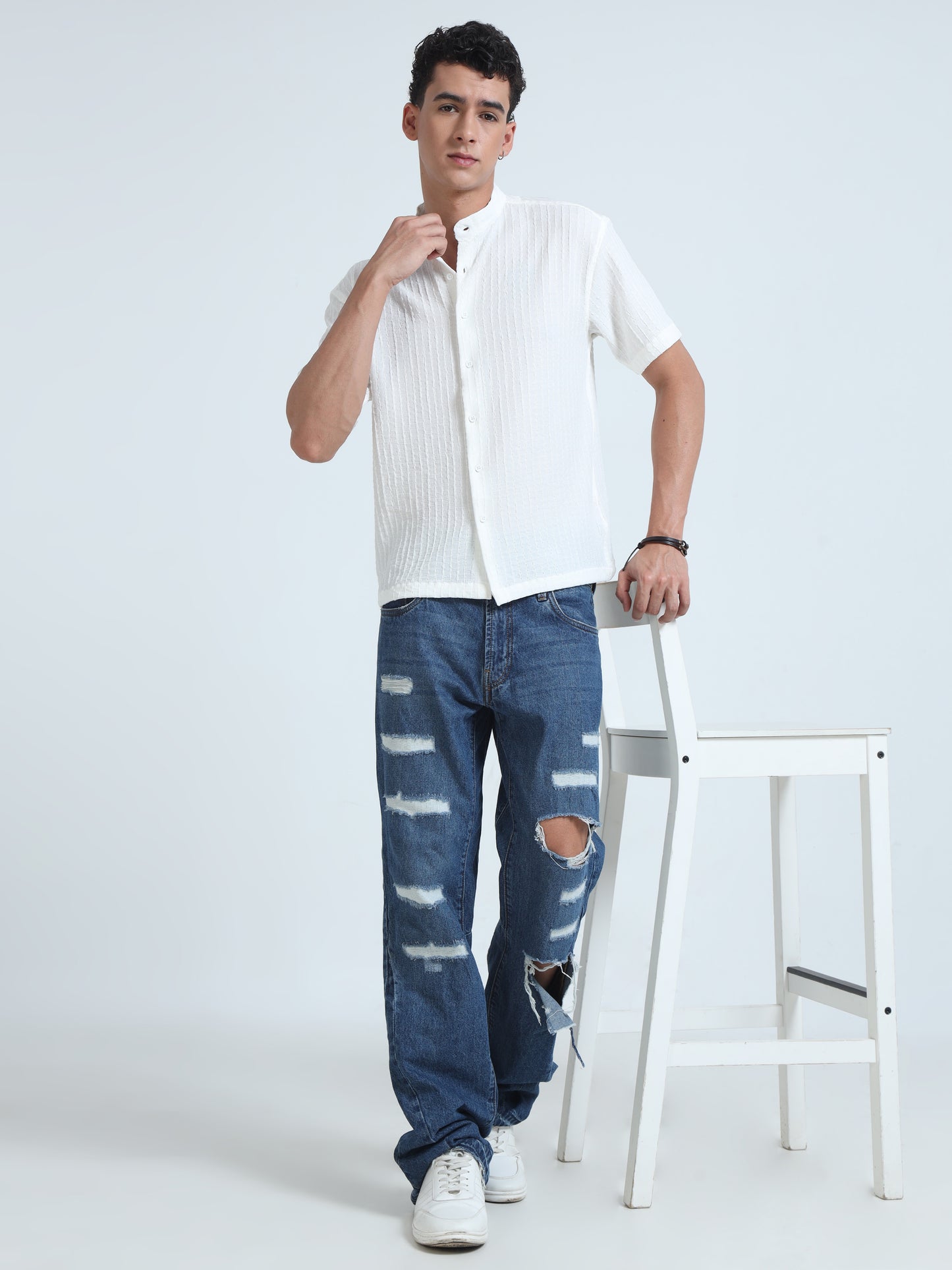 Floruit White Chinese Neck Shirt for Men