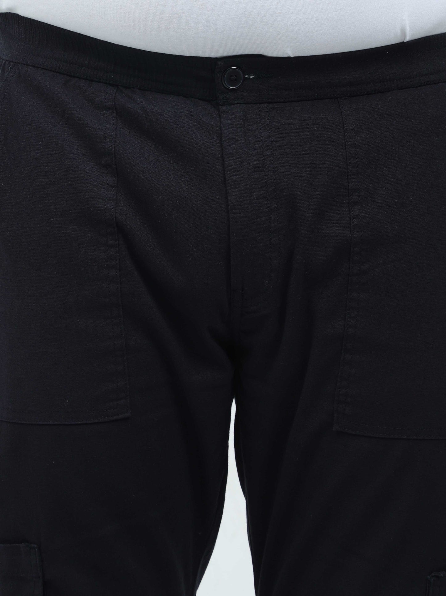 Navy Plus Size Cargo Trousers For Mens