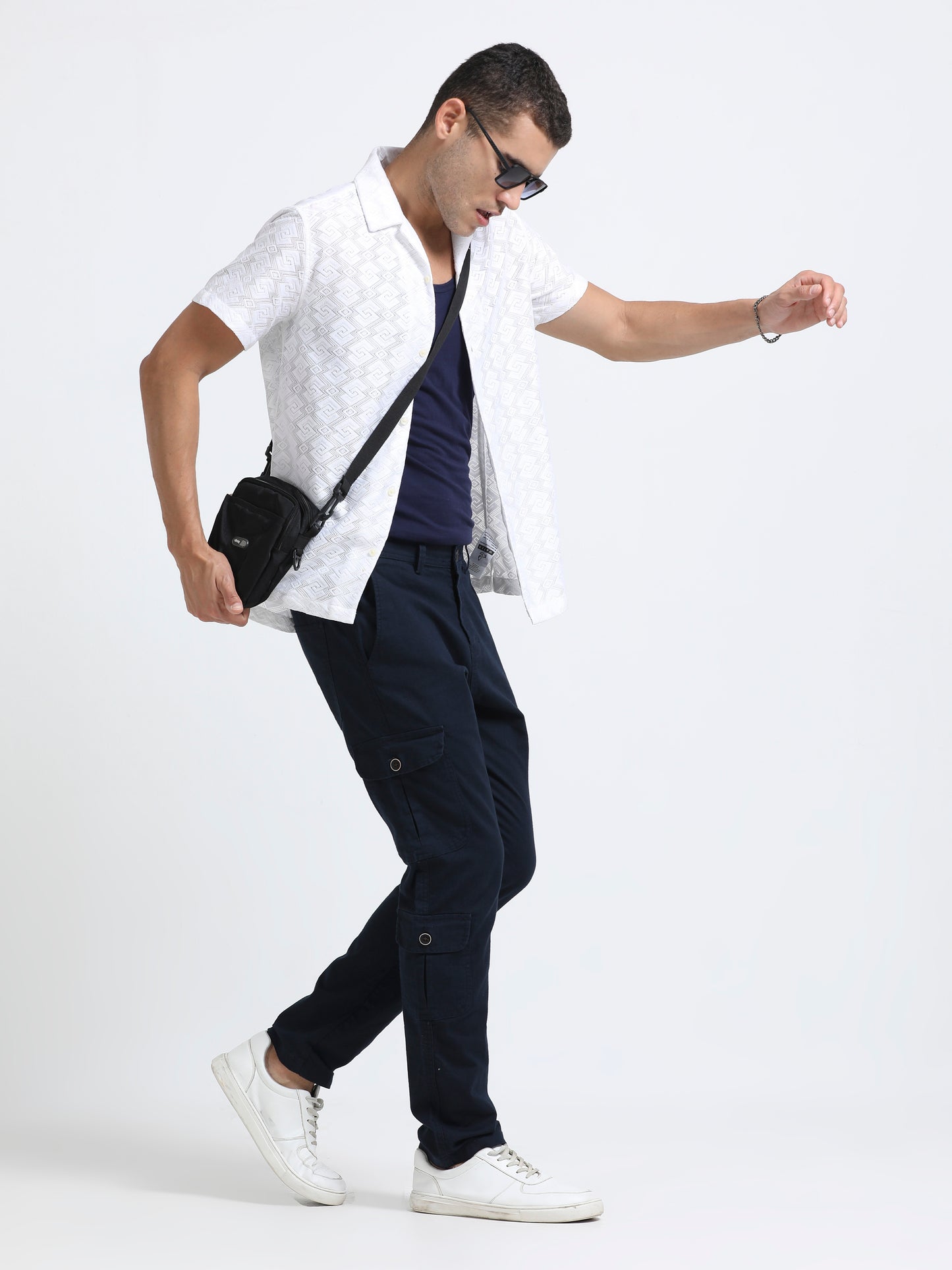 Men Lazy Linen Utility Cargo-Navy