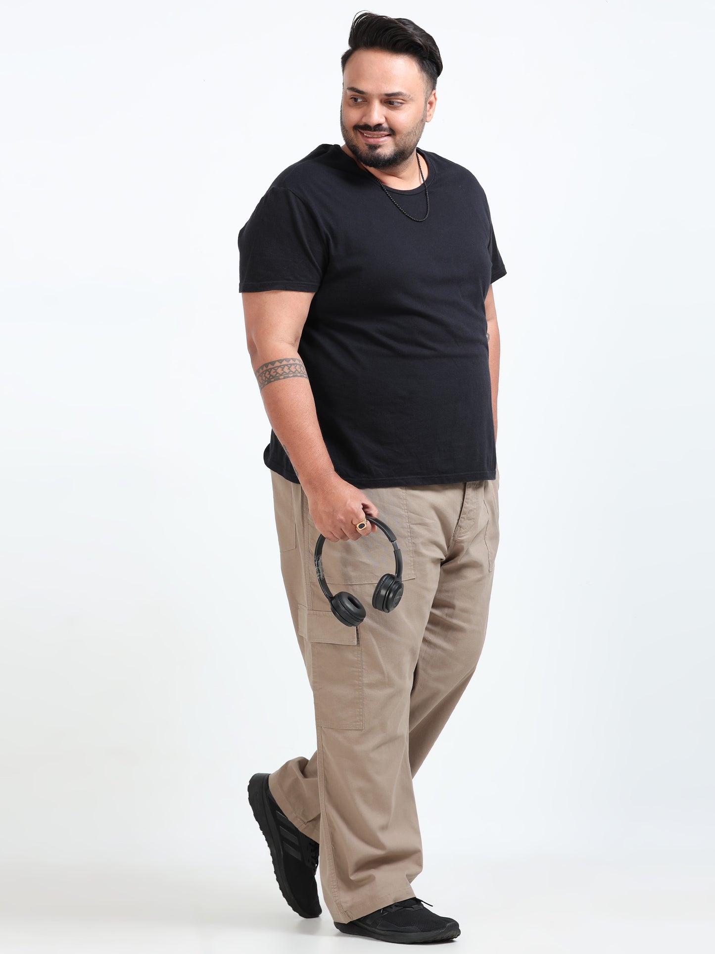 Classic Curve Plus Size Beige Cargo Pants for Men