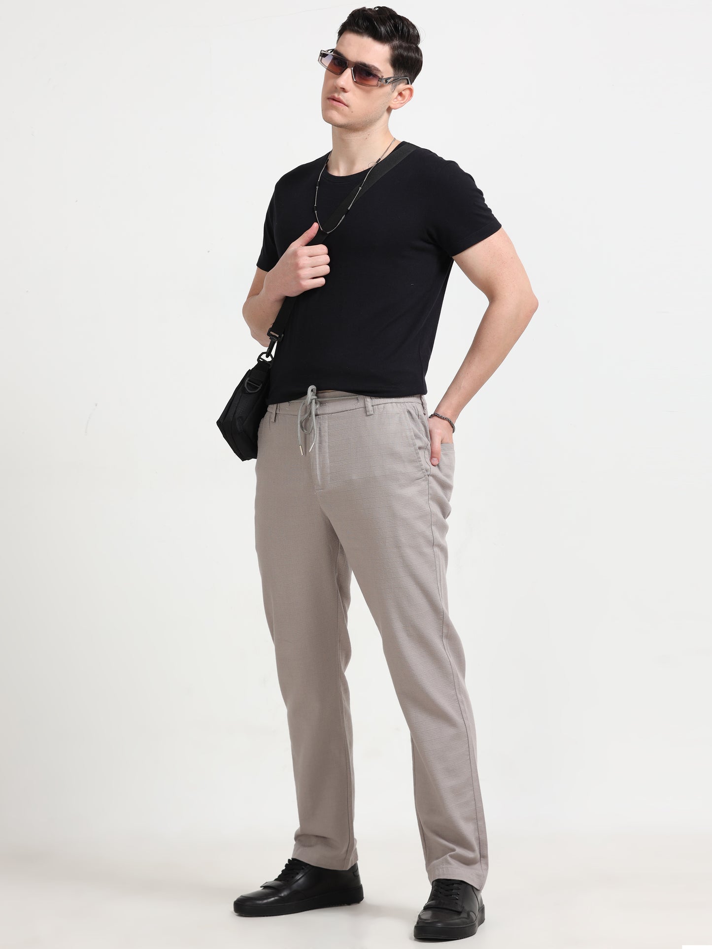 Men Fancy Linen Trouser-Lt Grey