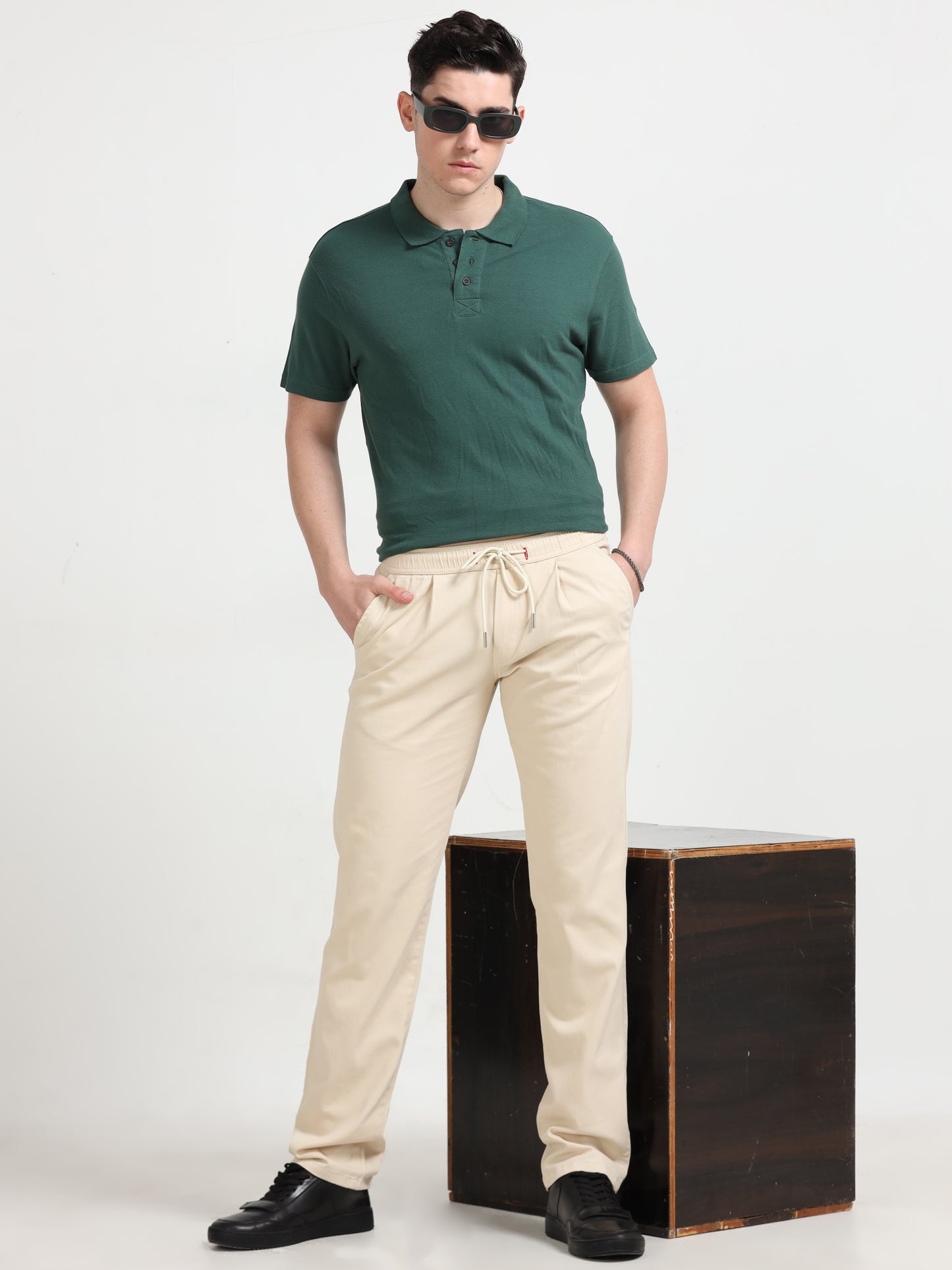 Men Lazy Linen Pleat Pant-Beige