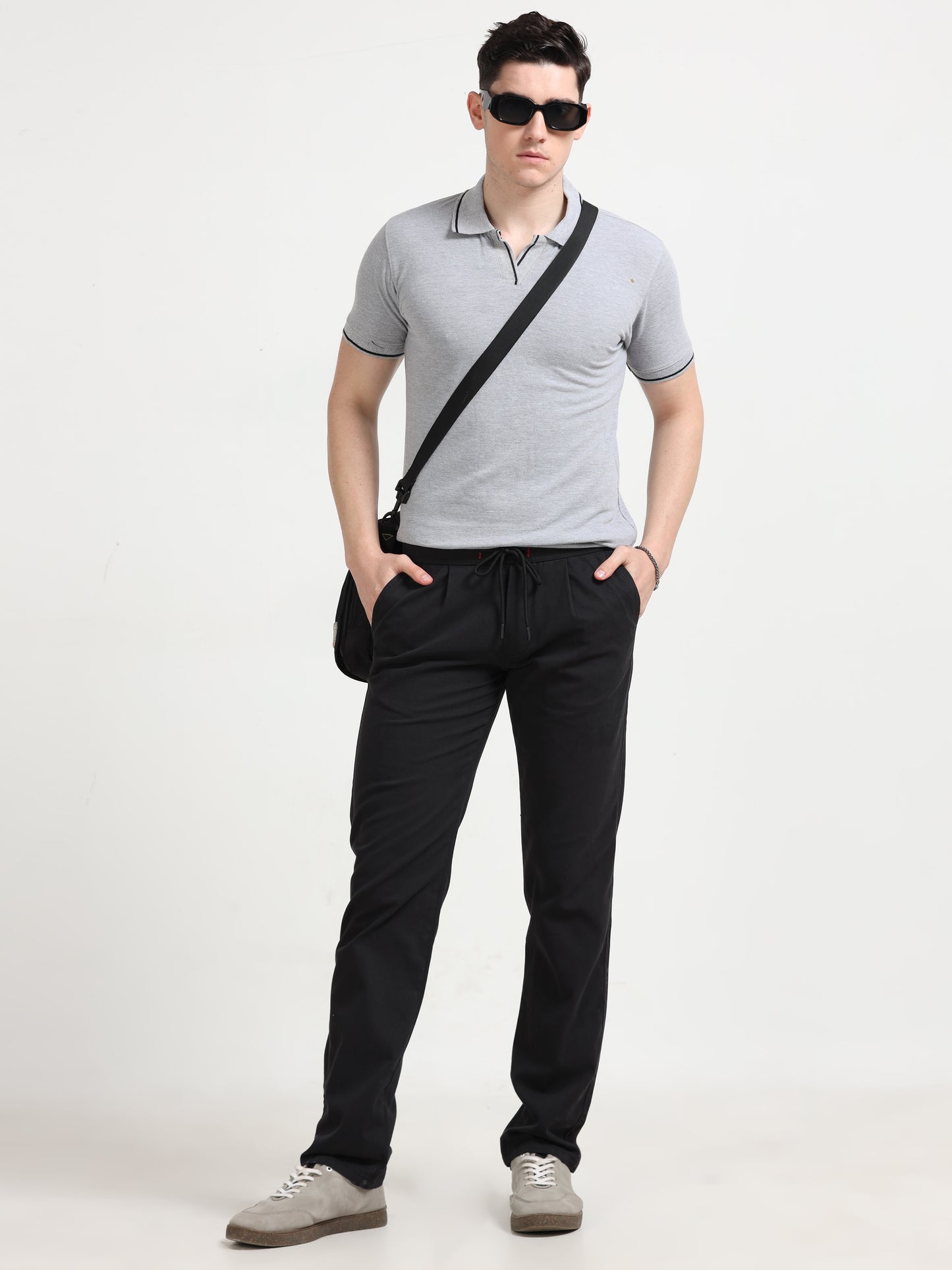 Men Lazy Linen Pleat Pant-Black