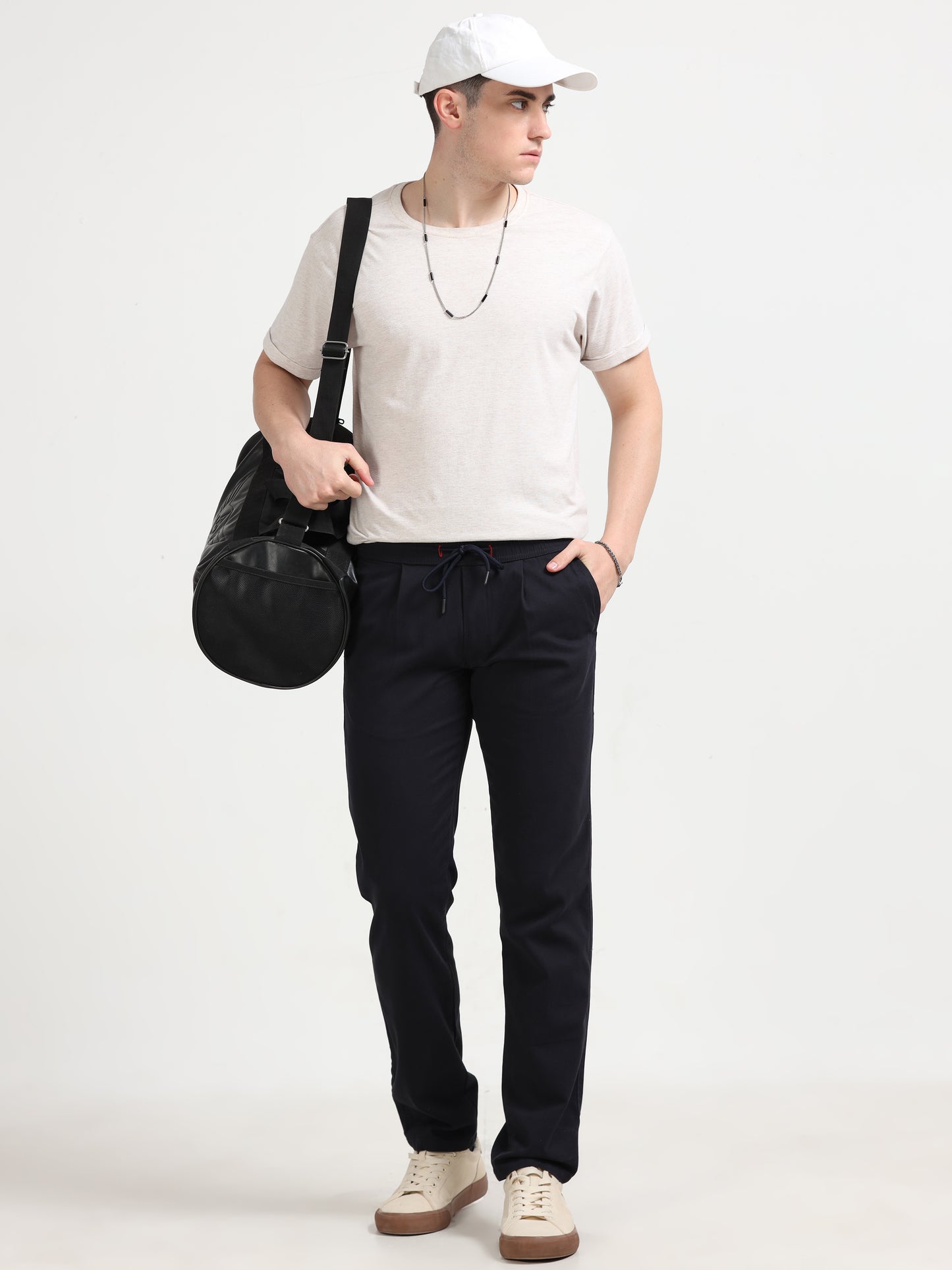 Men Lazy Linen Pleat Pant-Navy