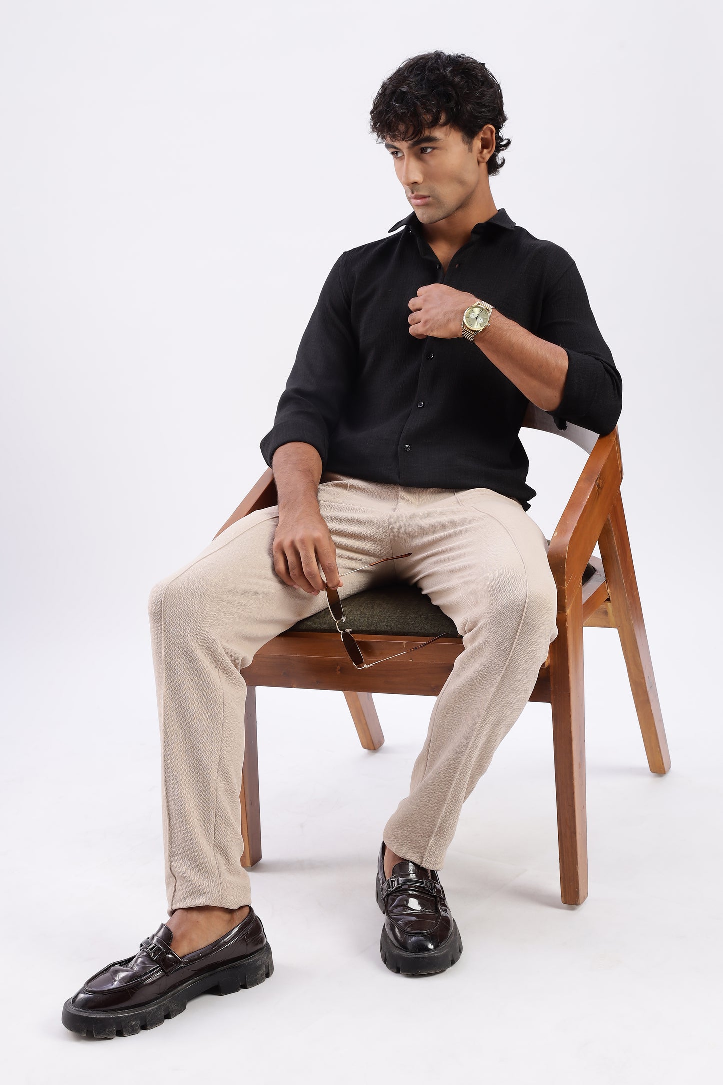 Men Air Like Linen Vintage Shirt-Black