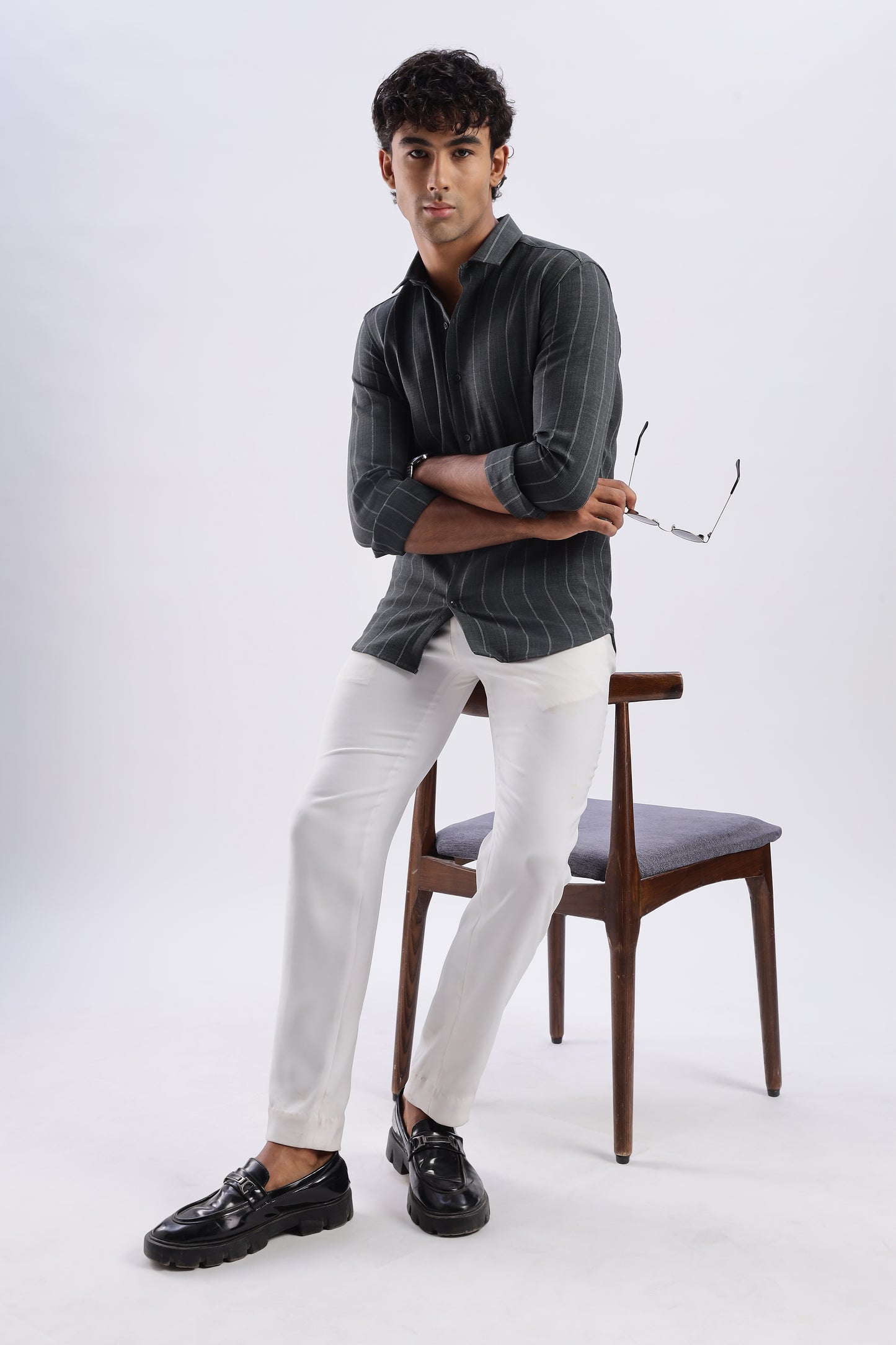 Men Air Like Linen Stripes Shirt-Green