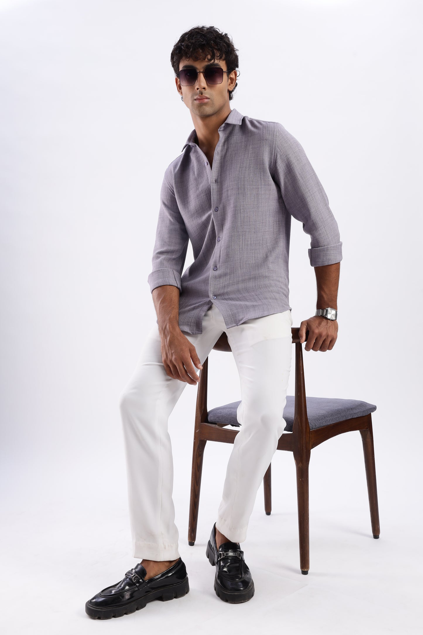 Men Air Like Linen Vintage Shirt-Purple