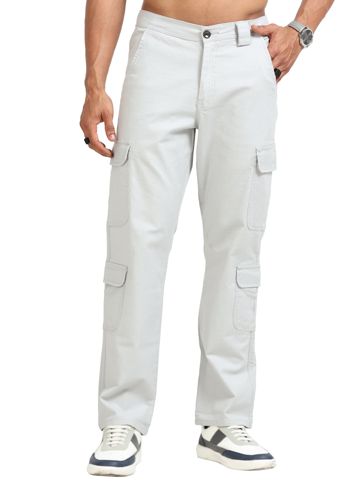 Men Lazy Linen Utility Cargo-Stone