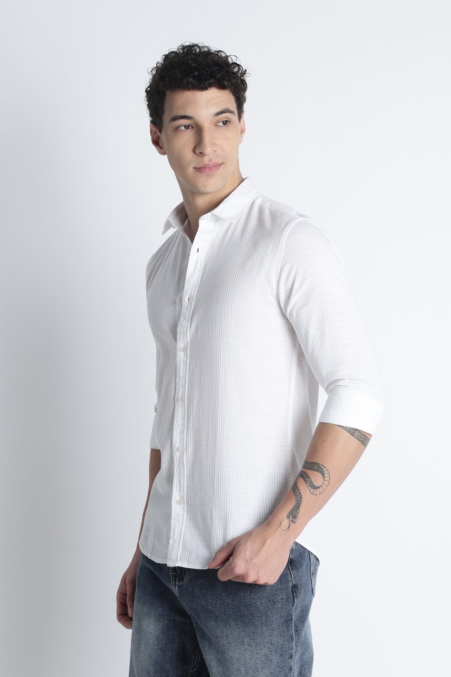 Men Curio Cotton Stripes Shirt-White