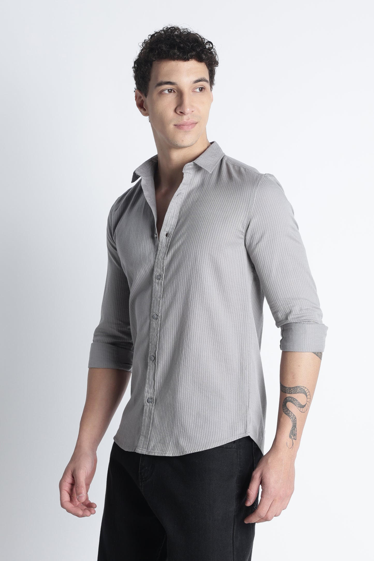 Men Curio Cotton Stripes Shirt-Grey