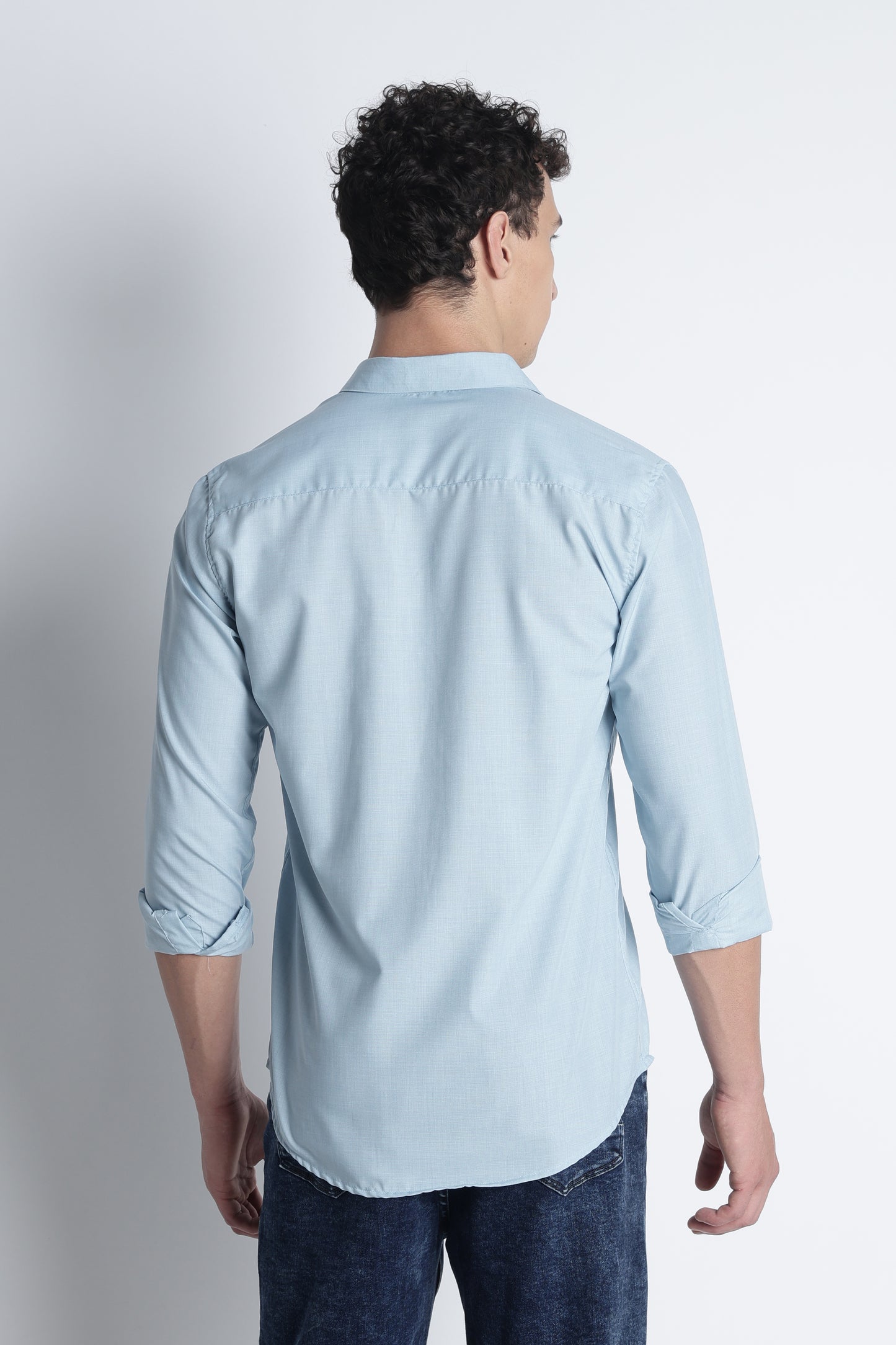 Men Liquid Nylon Plain Shirts-Lt Blue