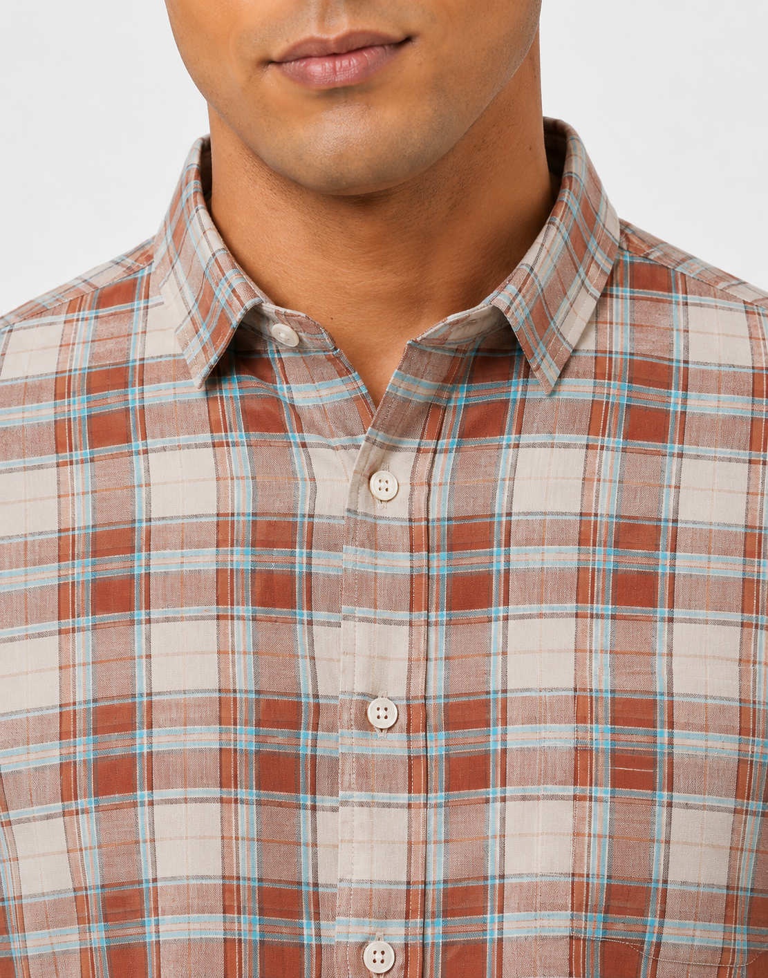 Men Oxford Square Checks Slim Fit Shirt – Red Blue