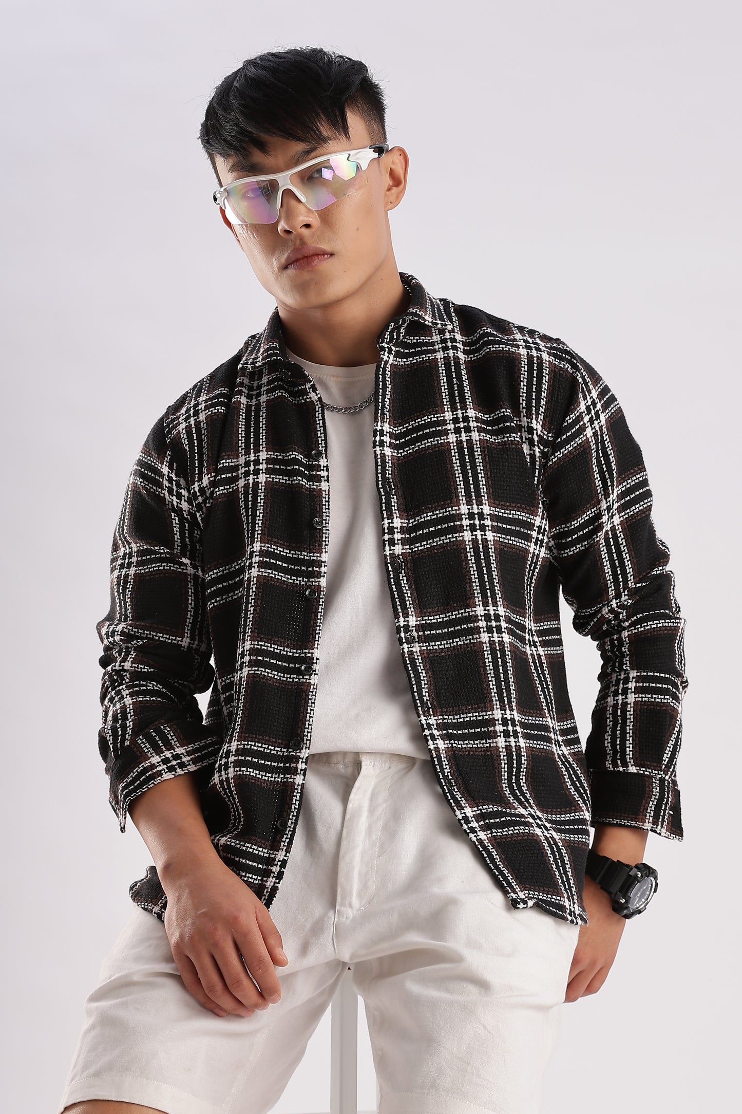 Men Mocklino Shirts-Black Brown