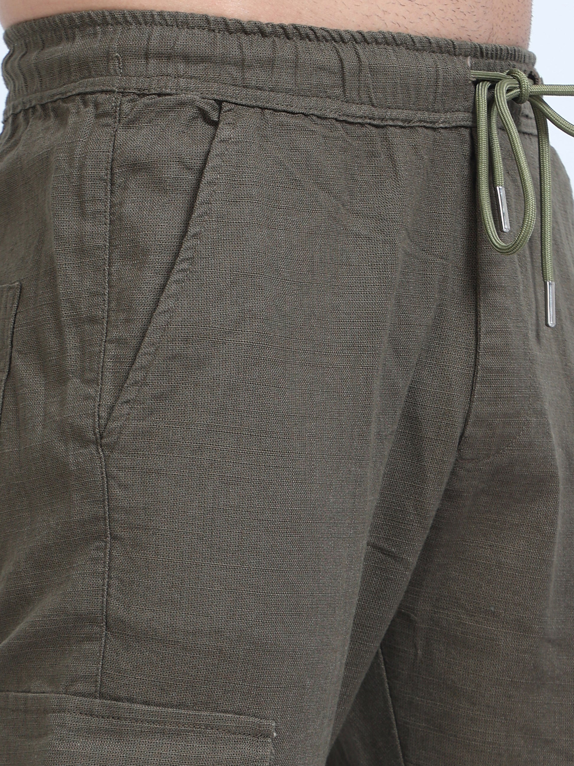 Men Lazy Linen Pants-Olive