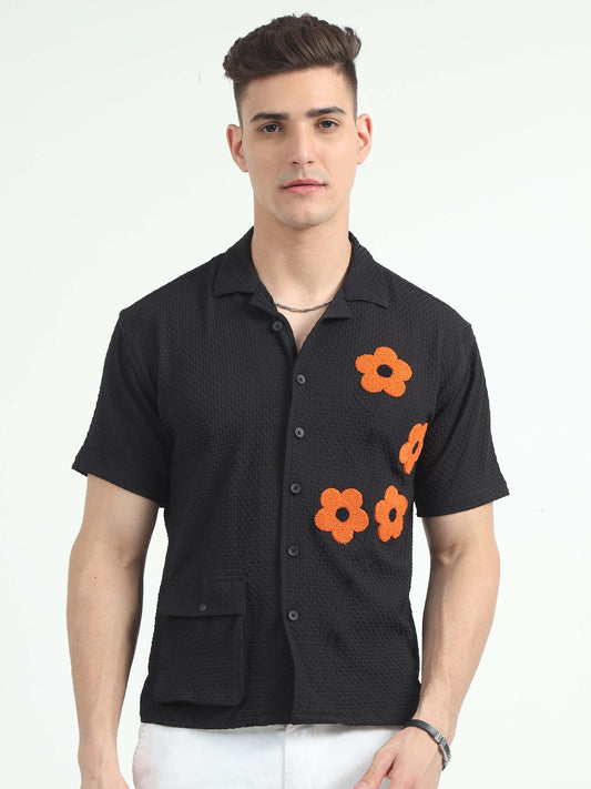 Men Sunflower Baggy Shirt-Black